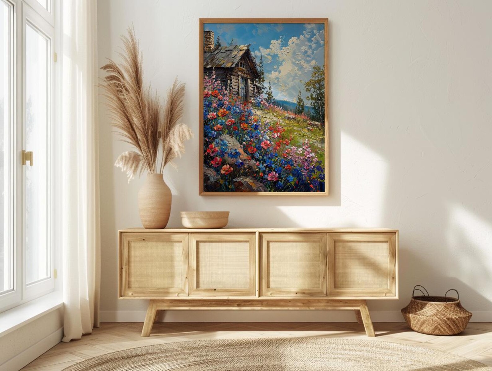 Wild Berry Bush Cabin Poster, Vibrant Summer Nature Decor - Red Blue Fruit Landscape — view 4