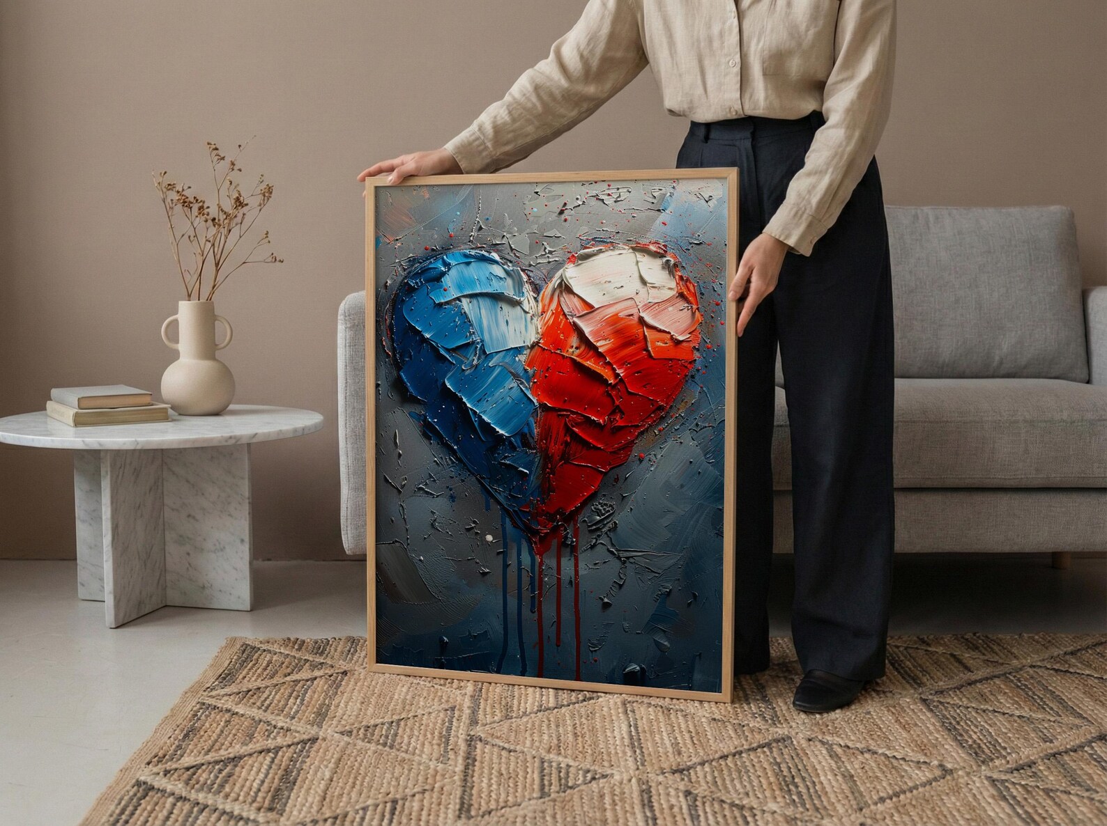 Patriotic Heart Art Print, Abstract Flag Decor - Red White Blue Wall Art — view 6