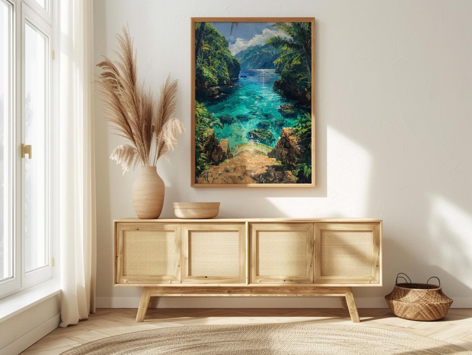 Samoa Ocean Trench Wall Art, Tropical Jungle Home Decor - Glowing Blue Water Summer Escape — view 4