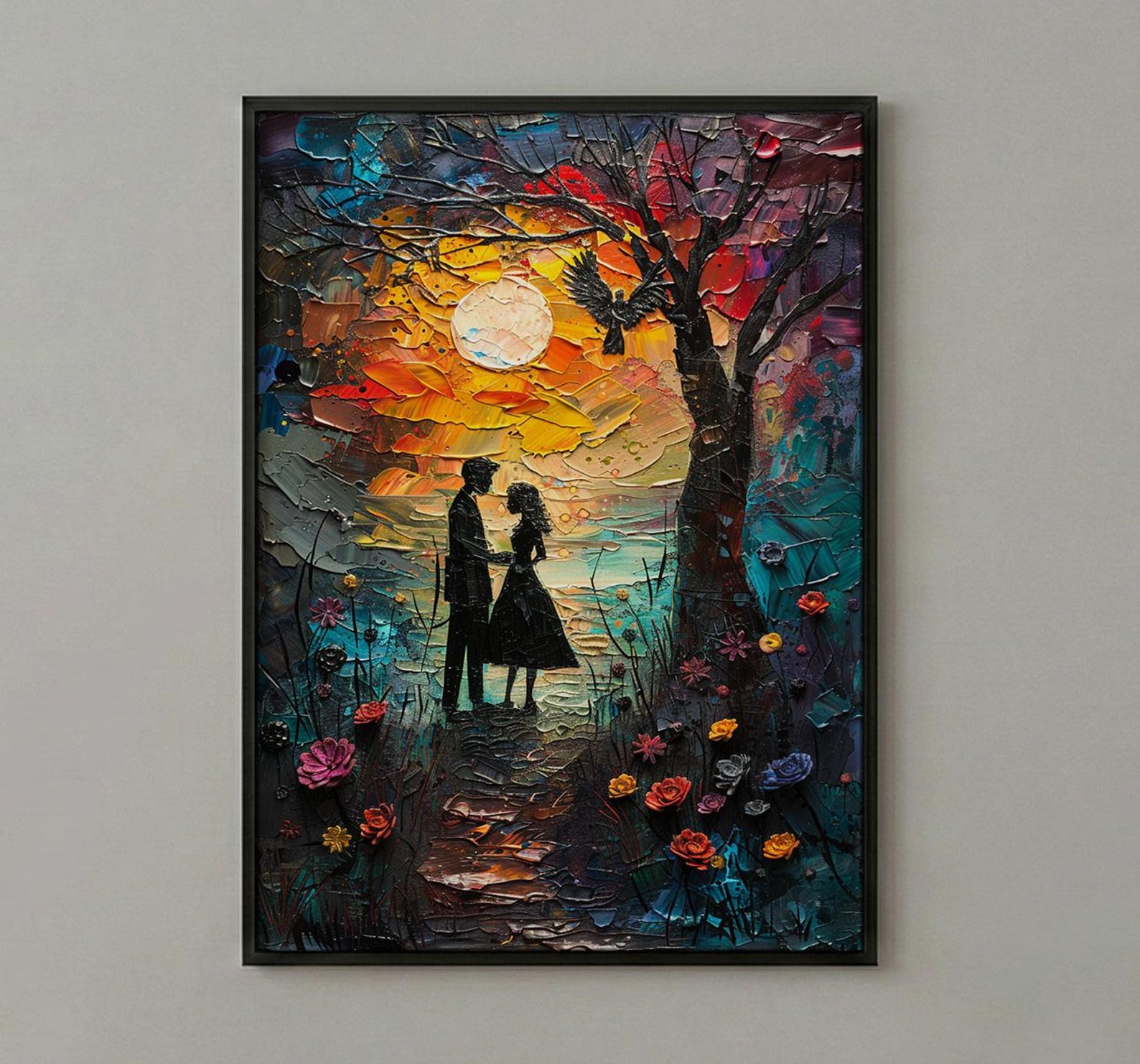 The Lovers Tarot Wall Art, Mystical Garden Art Print, Occult Poster, Spiritual Couple Painting, Witchy Gift Decor