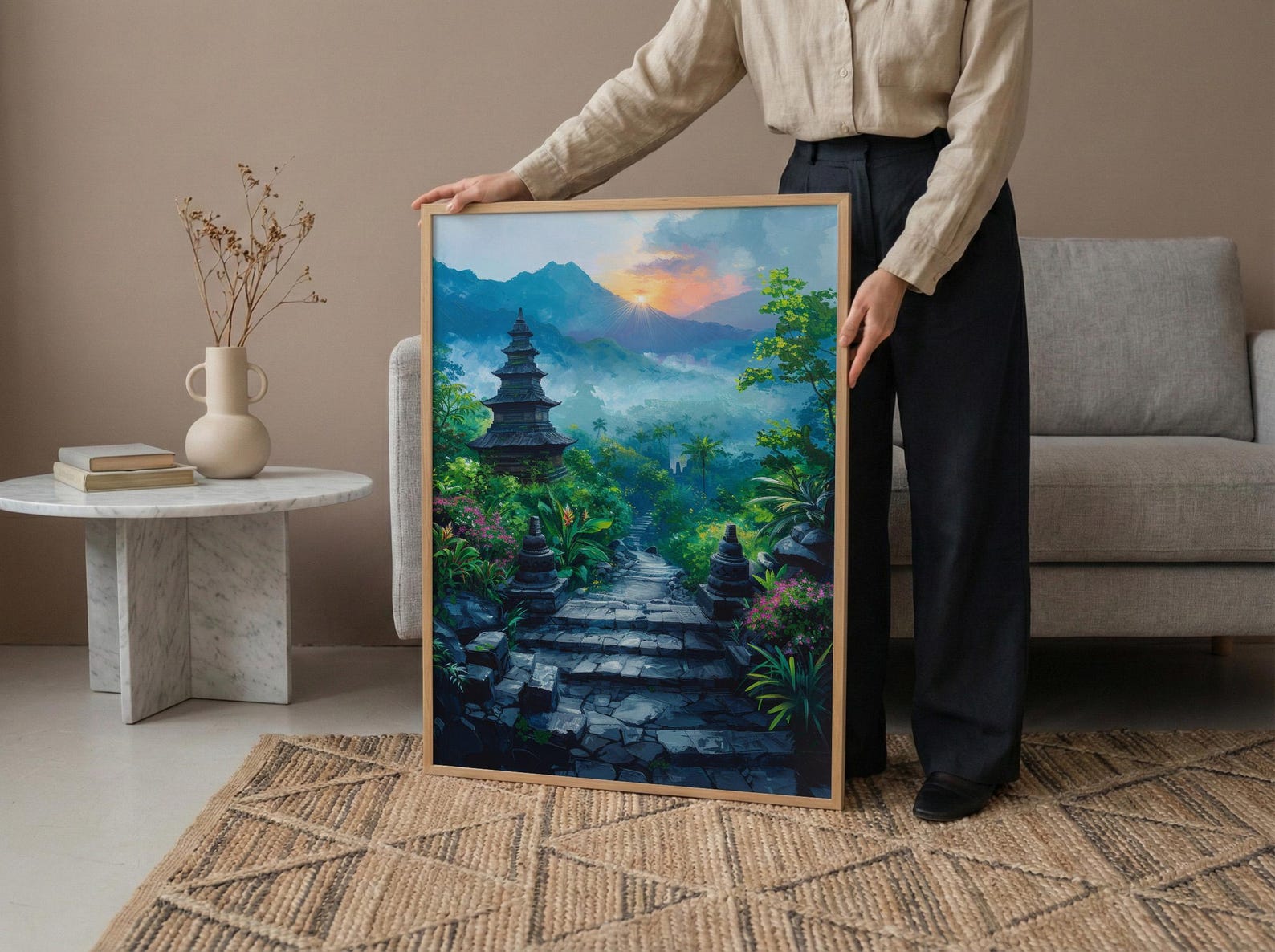 Borobudur Wall Art, Stone Stupa Decor - Indonesia Sunrise — view 6