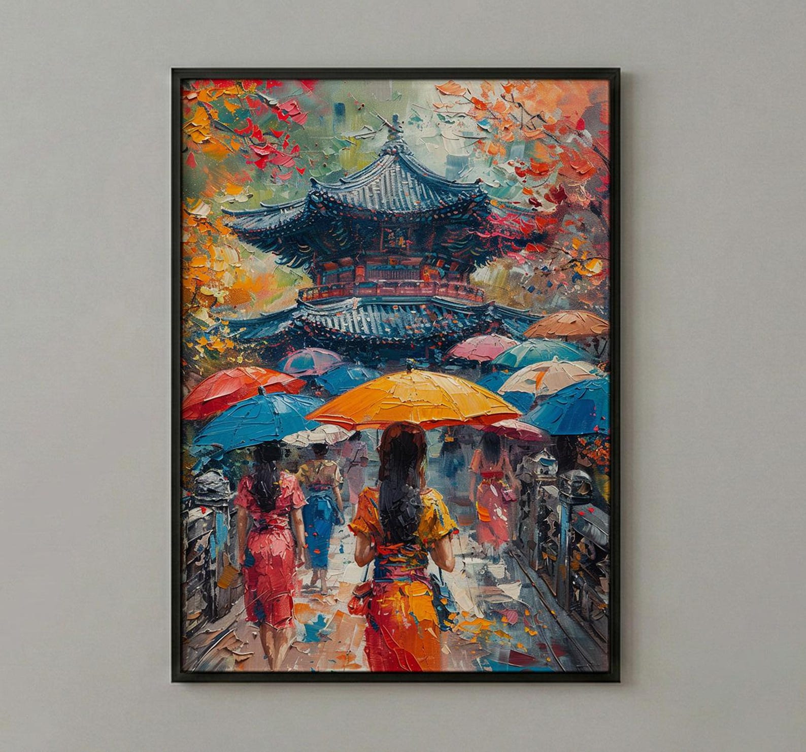 Korean Hanbok Print, Palace Garden Decor - Seoul Summer Art — view 2
