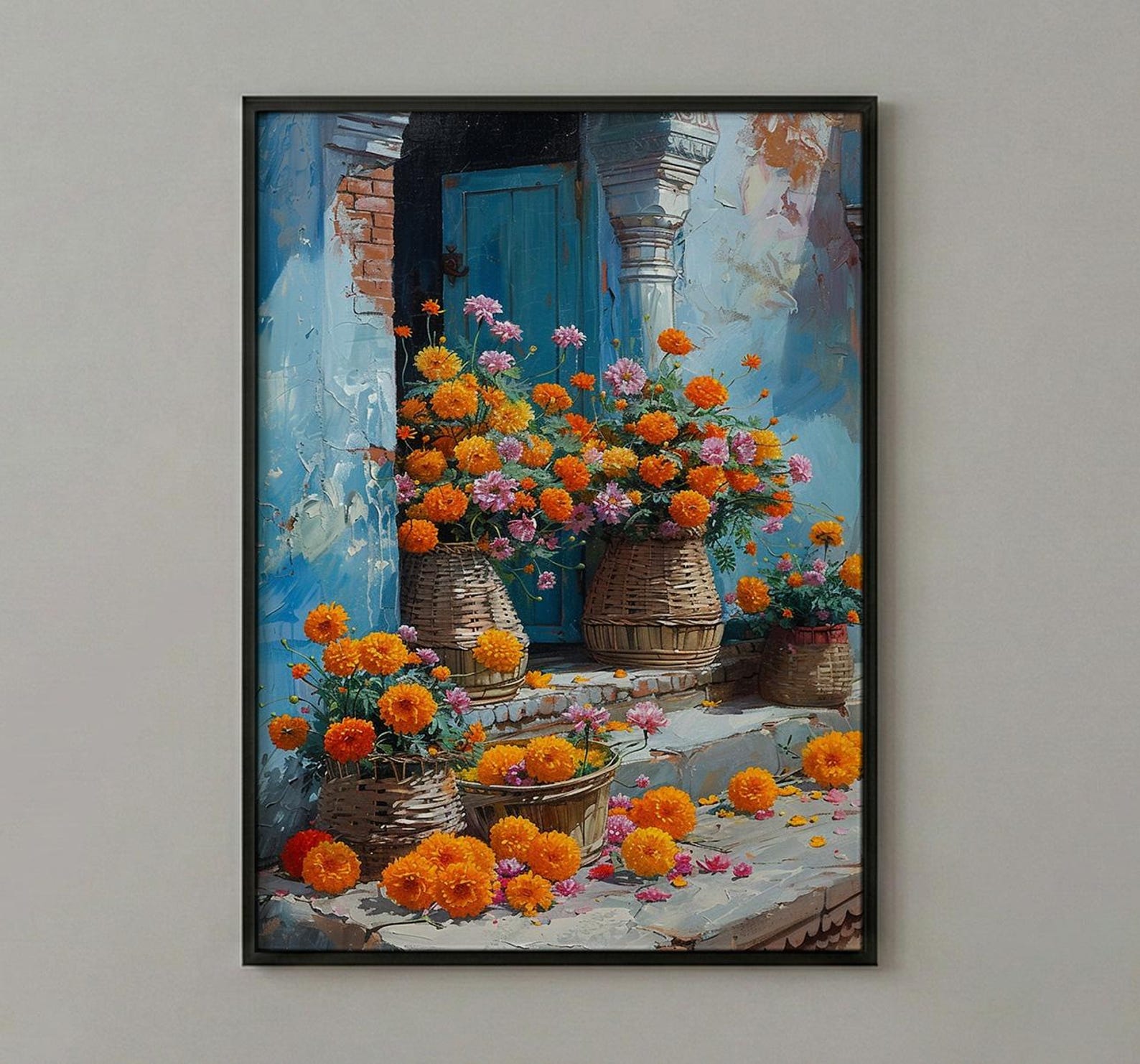 Varanasi Floral Ghats Art Print, Marigold River Decor - Housewarming Gift — view 3
