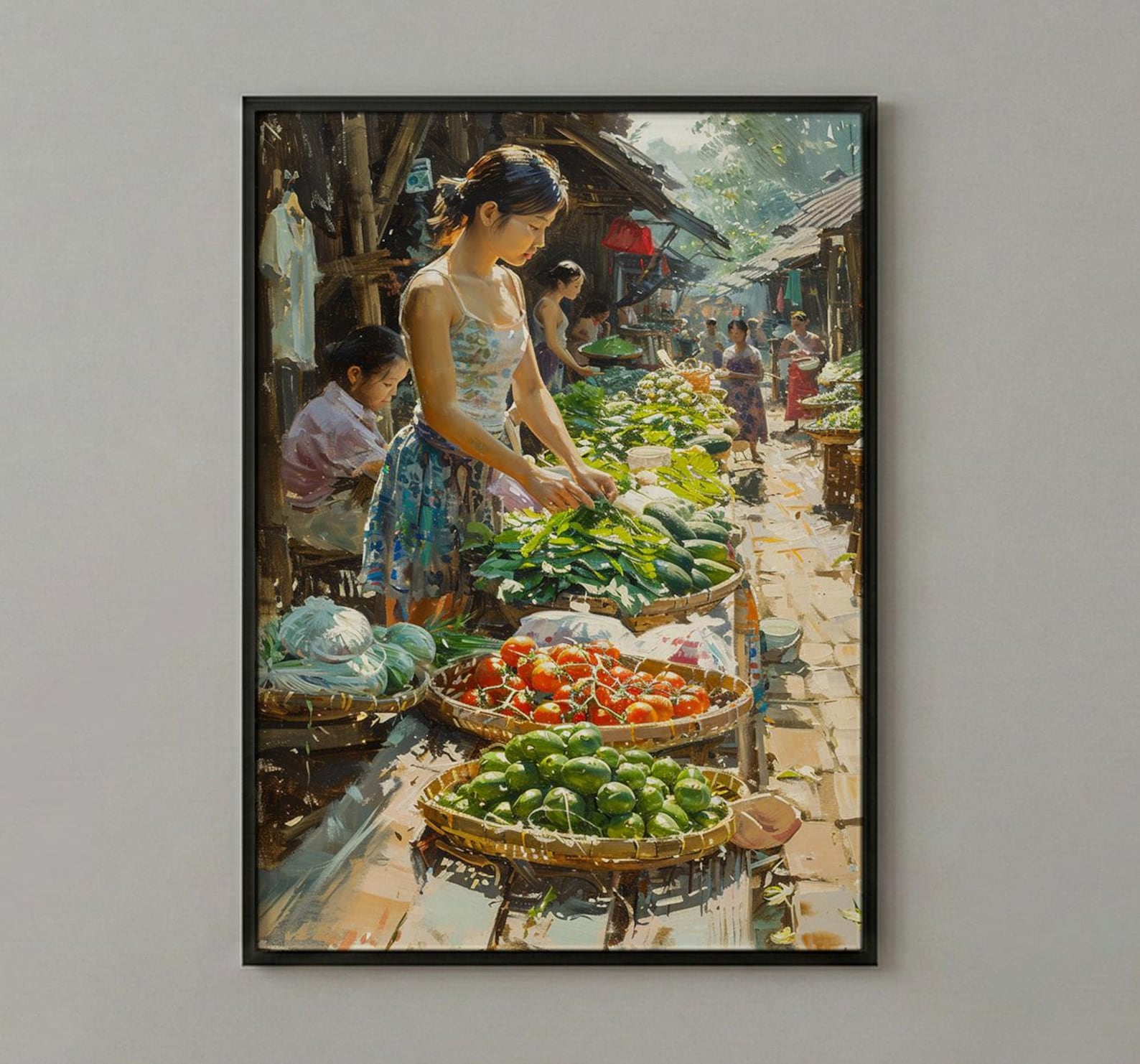 Luang Prabang Market Art, Laos Morning Decor - Soft Summer Print — view 2