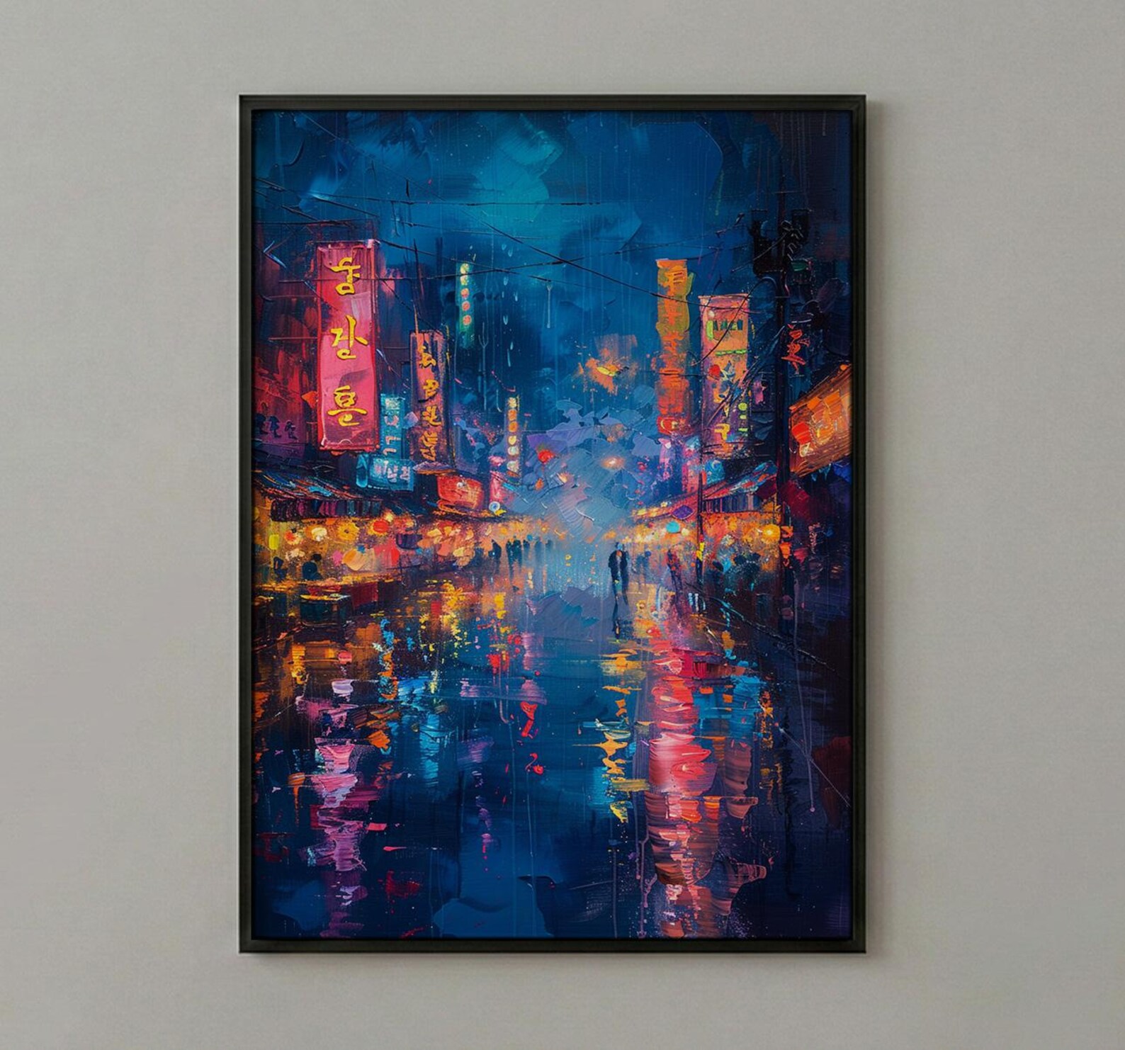 Seoul Night Market Art, Neon Street Decor - Korean Food Stall — view 2