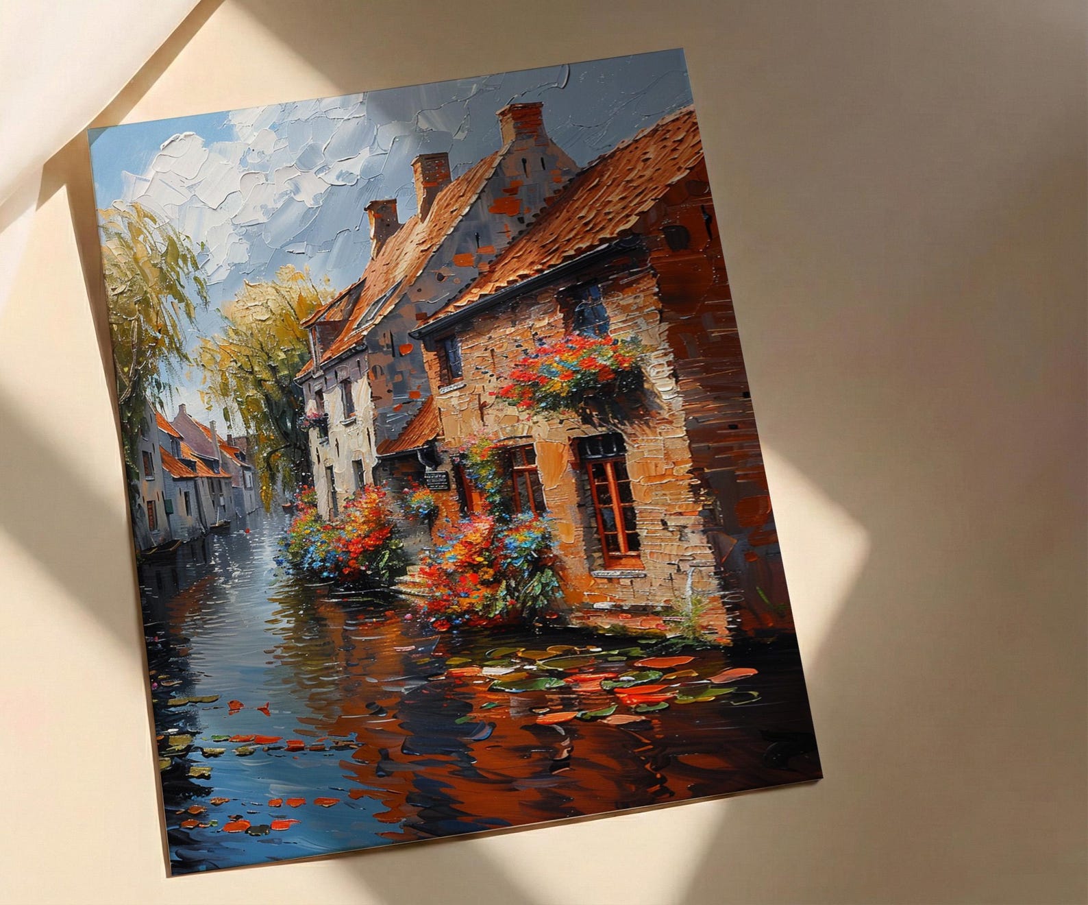 Bruges Canal Poster, Belgium City Decor - Medieval Brick Art — view 3