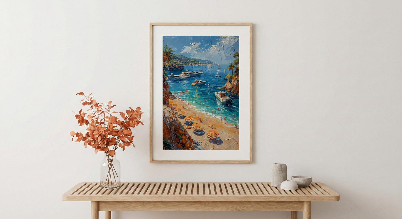 French Riviera Poster, Ocean Yacht Decor - Striped Umbrella Art — view 5