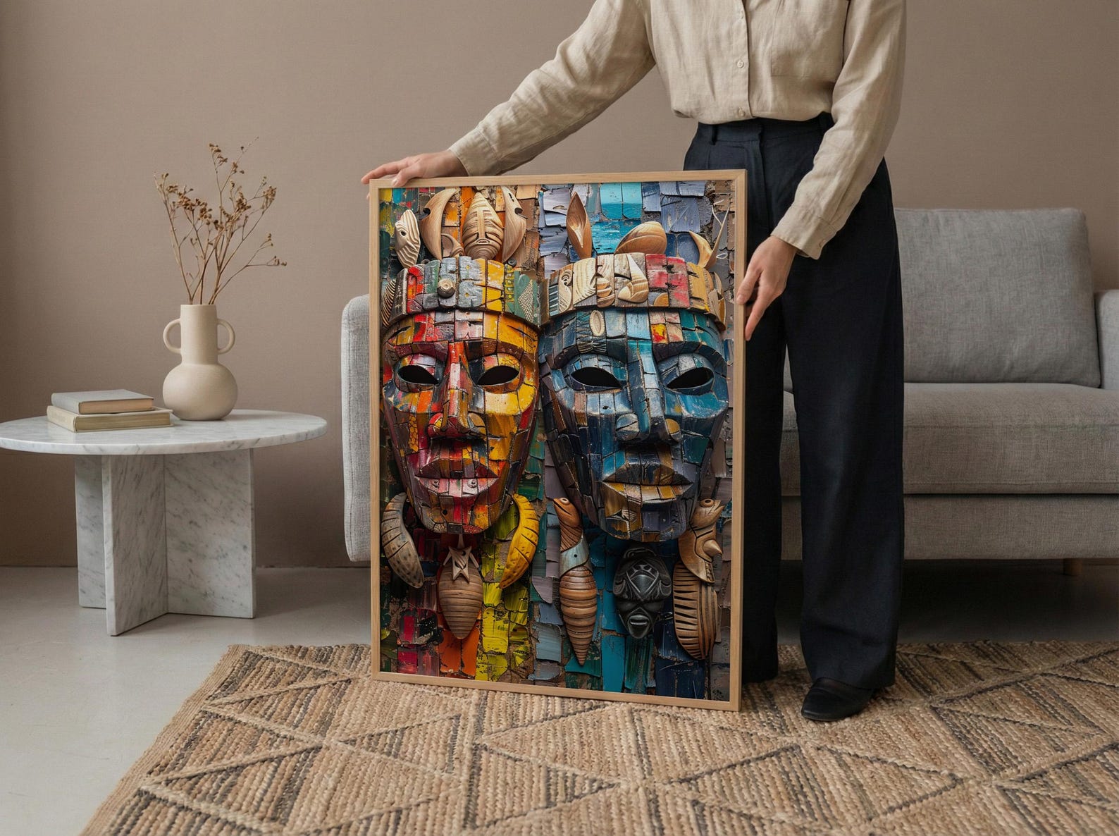 Samoa Carving Market Town Poster, Wooden Mask Home Decor - Tropical Island Town Summer Vibe — view 5