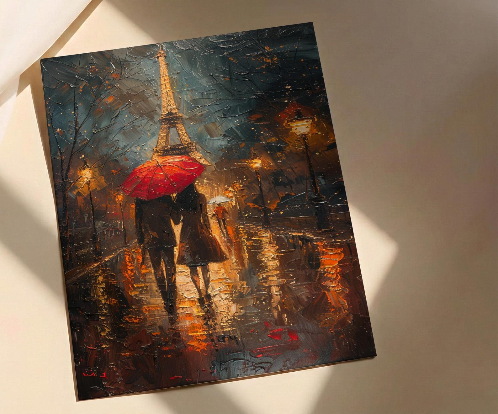 Paris Rainy Evening Poster, Red Umbrella Art - Anniversary Gift — view 2