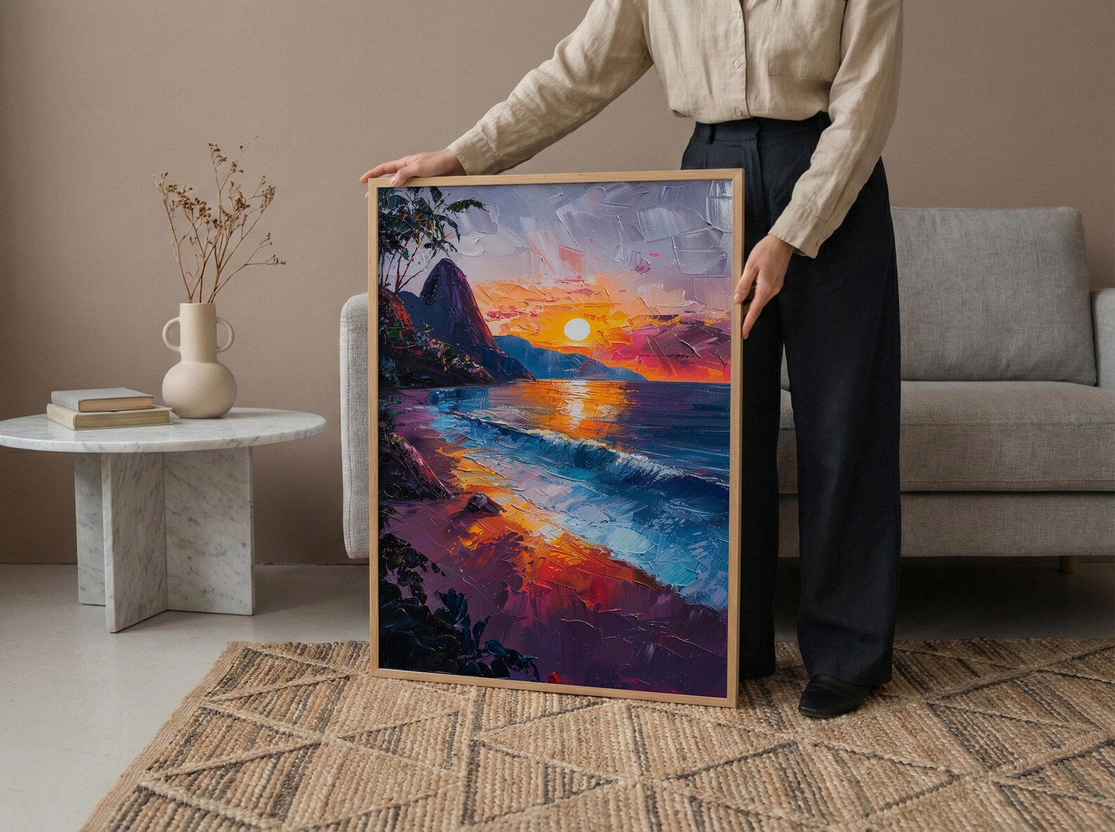 Rio Sugarloaf Mountain Poster, Brazil City Nature Decor - Vibrant Orange Sunset Sky — view 6