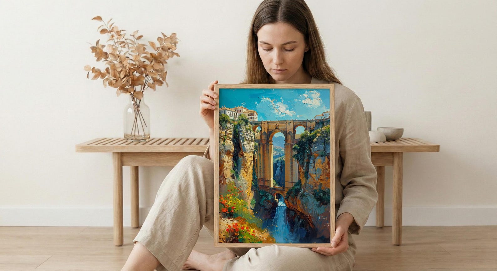 Ronda Bridge Poster, Spain Gorge Decor - Ancient Stone Art Print — view 6