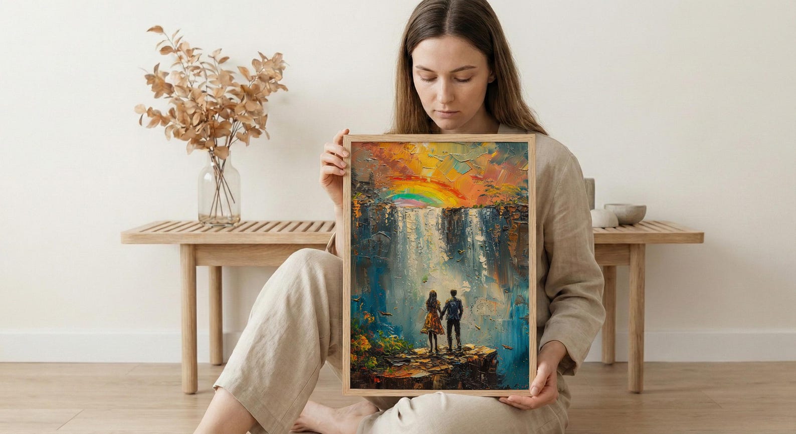Victoria Falls Poster, Waterfall Landscape Art Print, Zimbabwe Nature Wall Art, Romantic Couple Decor, Mist Rainbow Painting — view 5