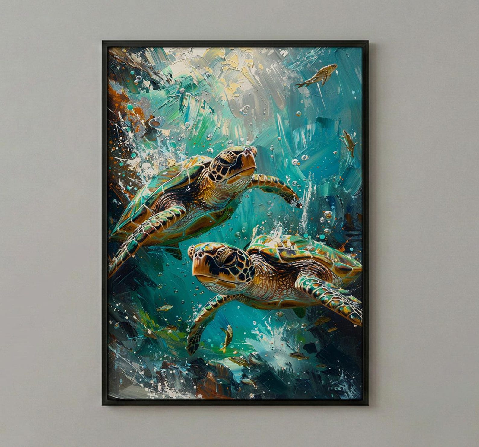 Sea Turtle Ocean Marine Poster, Crystal Water Home Decor - Tropical Coast Reef Summer Artwork