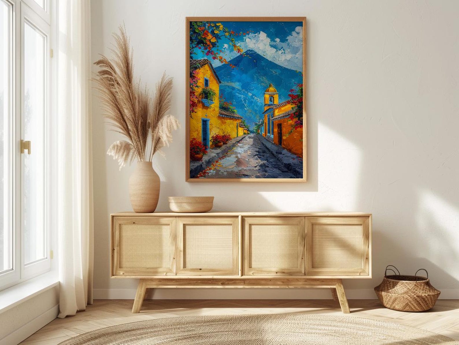 Antigua Guatemala Volcano Poster, Yellow Arch City Decor - Majestic Summer Morning Landscape Art — view 3