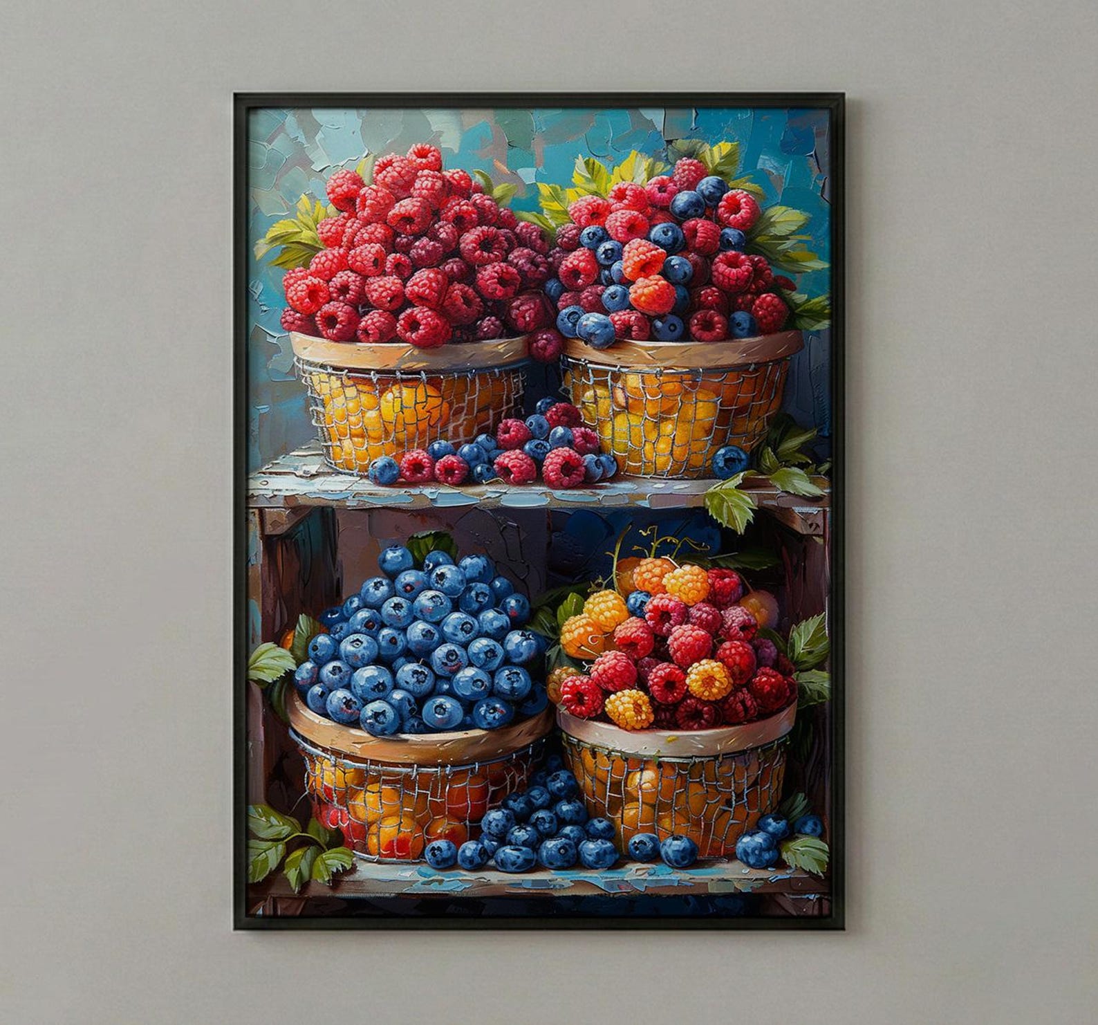 Montreal Jean Talon Art Print, Canadian Fresh Food Decor - Colorful Berry Summer Market Scene — view 2