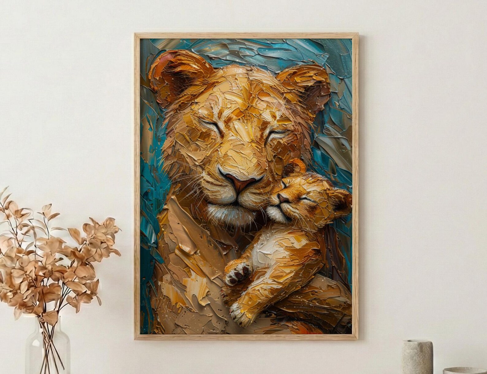 Lioness and Cub Art Print, Emotional Mom Decor - Mother's Day Gift