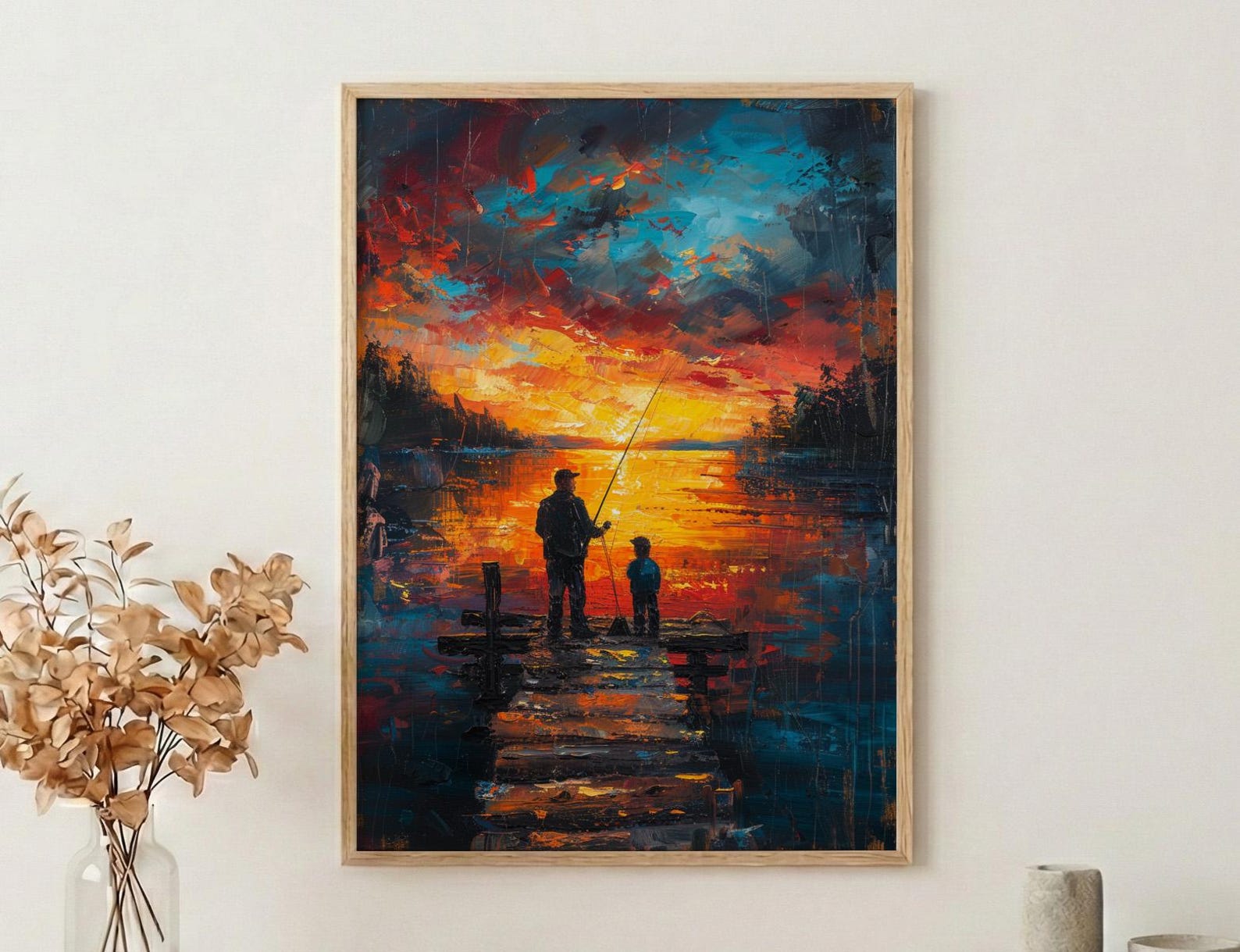 Father And Son Fishing Wall Art, Lake Dock Decor - Rustic Outdoor Print