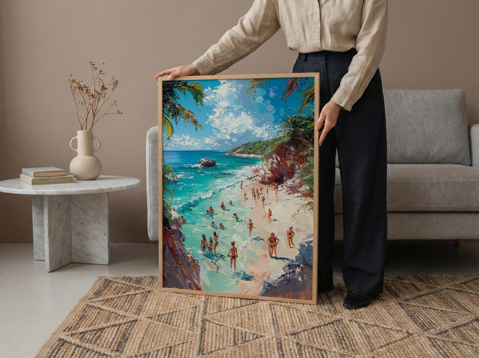 Bahamas Swimming Pig Wall Art, Tropical Exuma Island Decor - Crystal Clear Ocean Summer Fun — view 6
