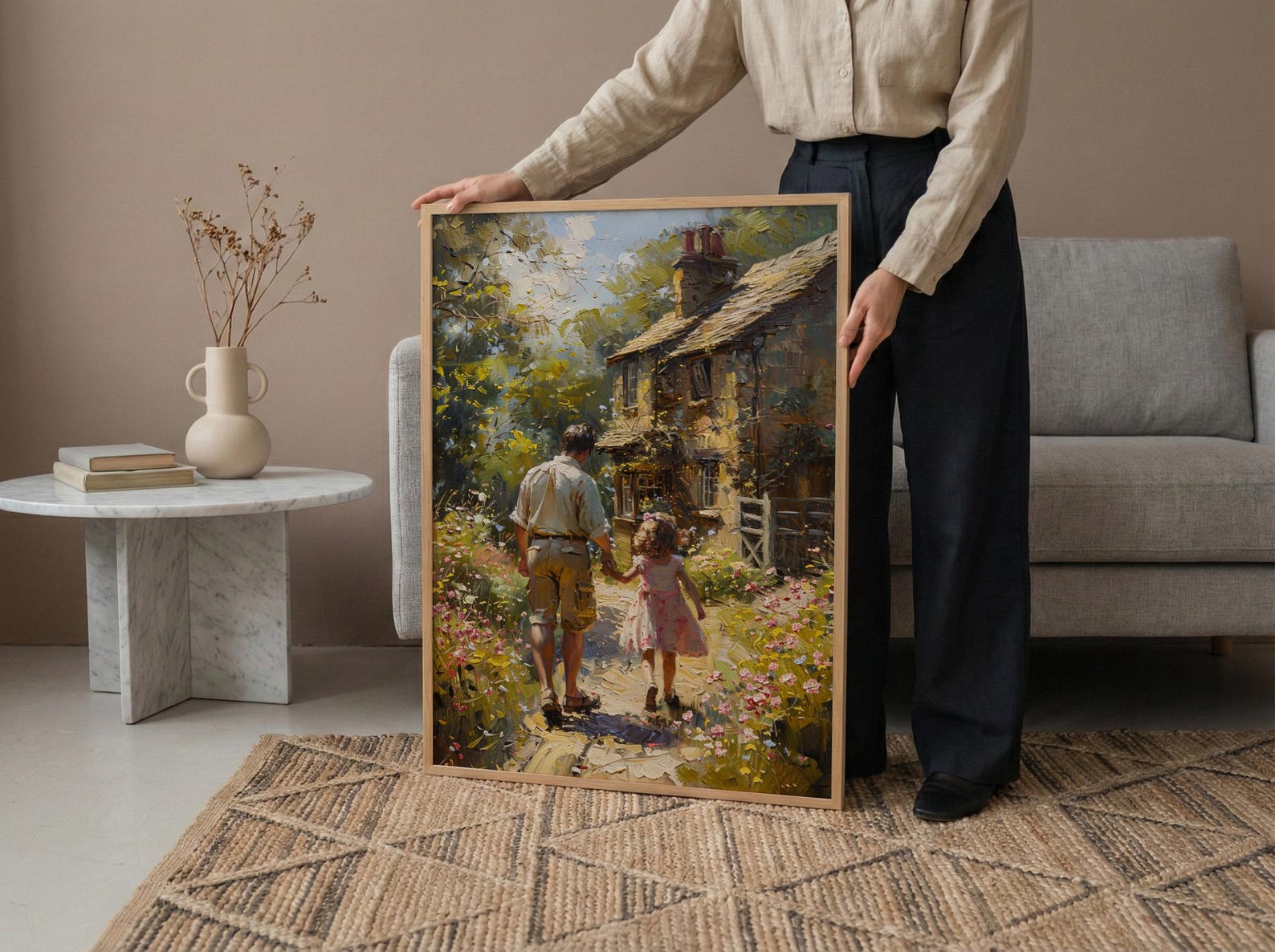 English Countryside Art Print, Father And Child Poster - Cozy Country Decor — view 5