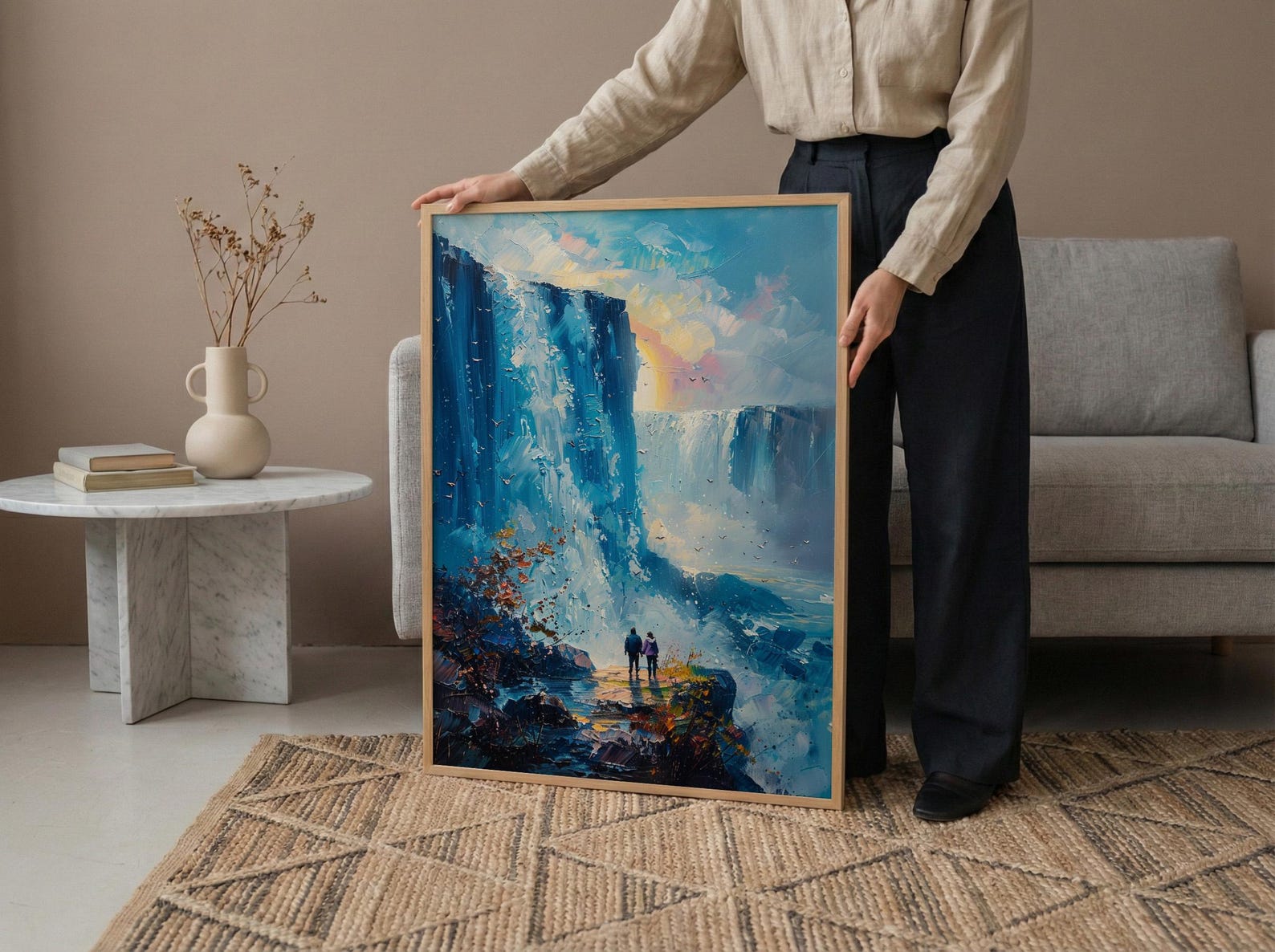 Victoria Falls Art, Zimbabwe Travel Print, Waterfall Landscape, Impasto Oil Painting, Nature Lover Gift, Anniversary Gift, Rainbow Art — view 6