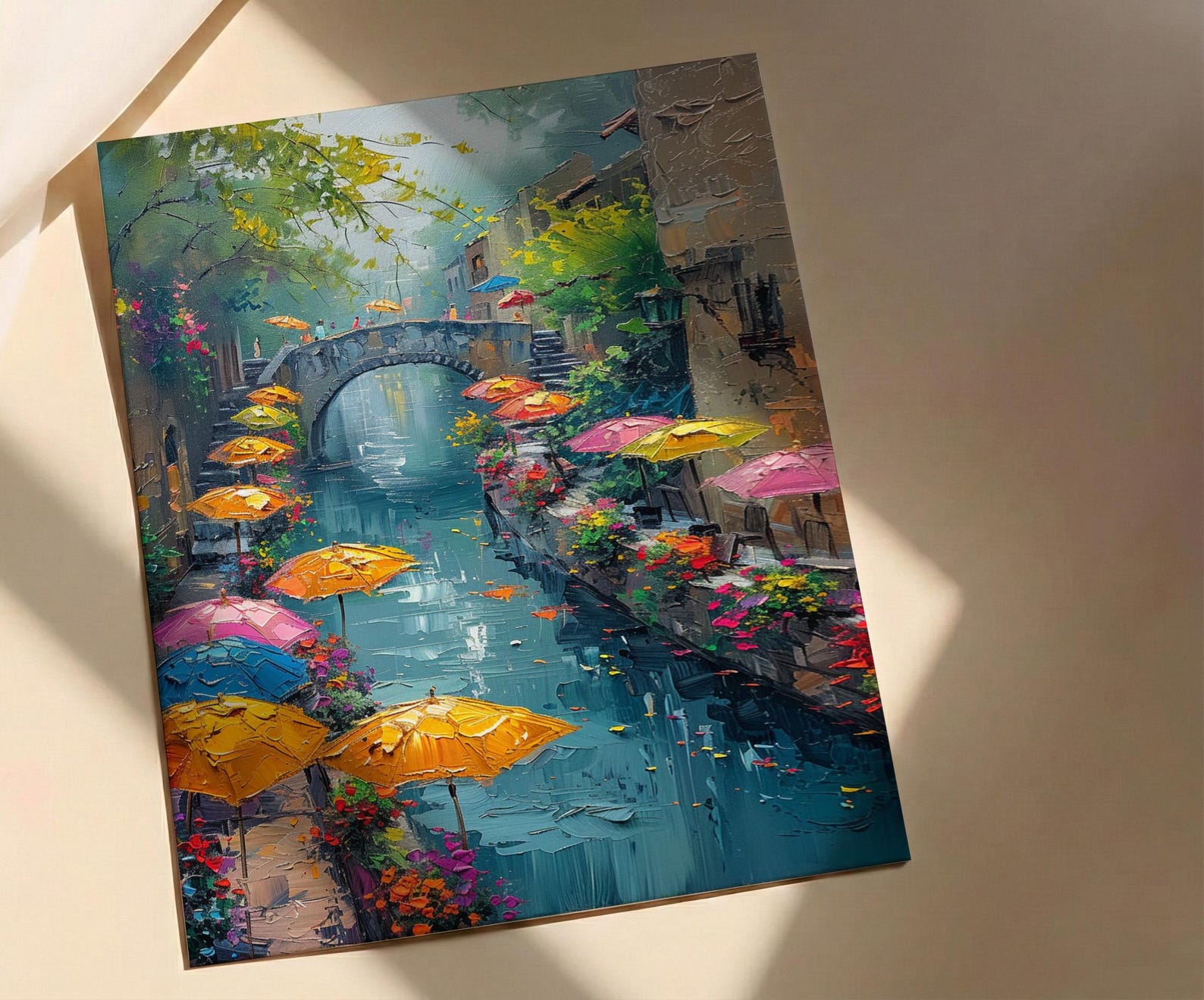 San Antonio River Walk Wall Art, Texas Travel Decor - Colorful Umbrella Summer Afternoon — view 4