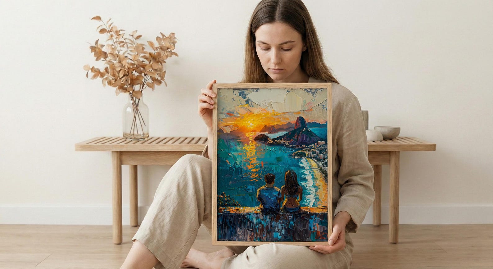 Rio de Janeiro Art, Christ Redeemer Print, Brazil Sunset, Impasto Oil Painting, Cityscape Decor, Travel Gift, Anniversary Gift — view 6
