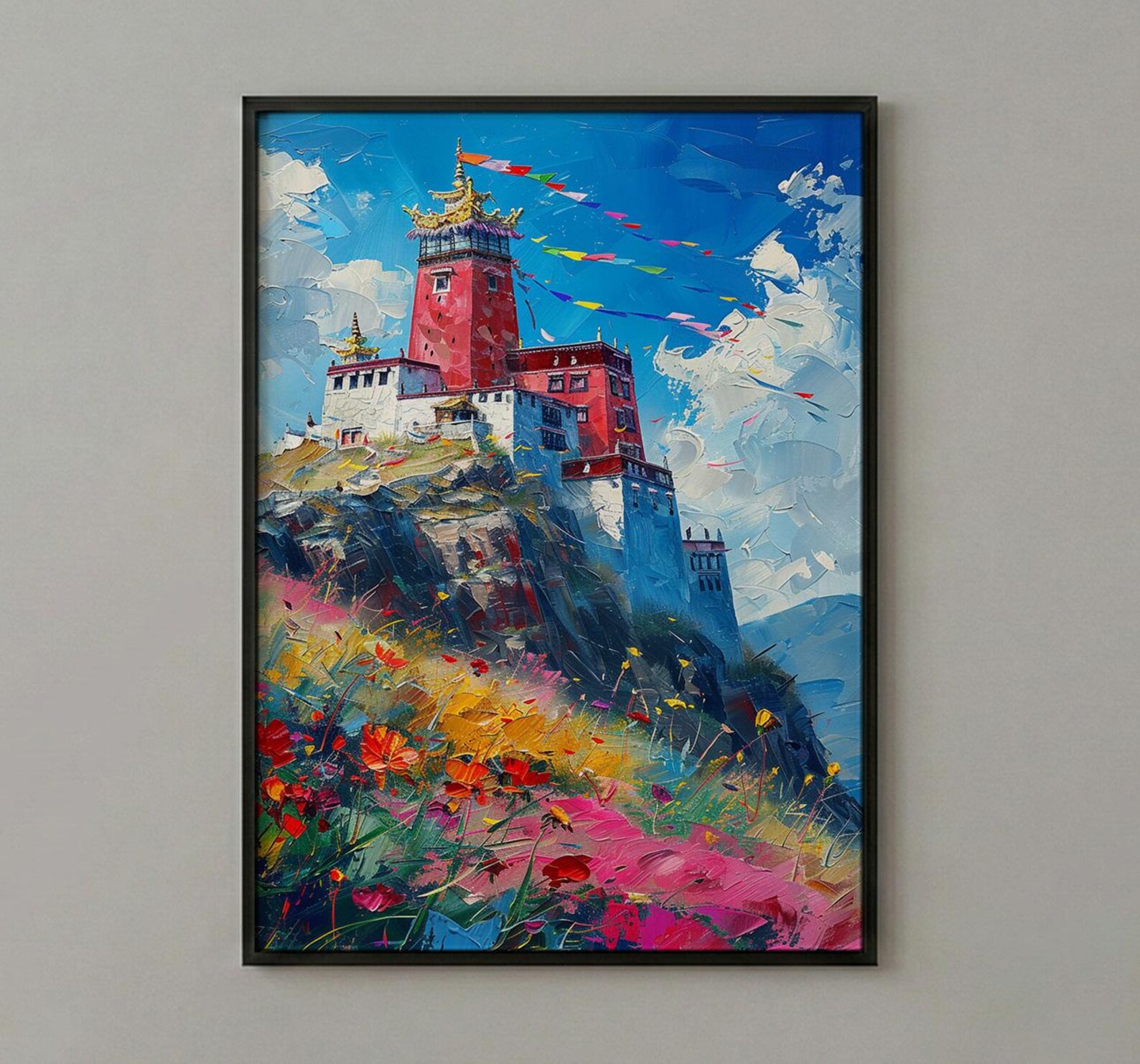 Potala Palace Art, Tibet Mountain Decor - Colorful Flag Print — view 3