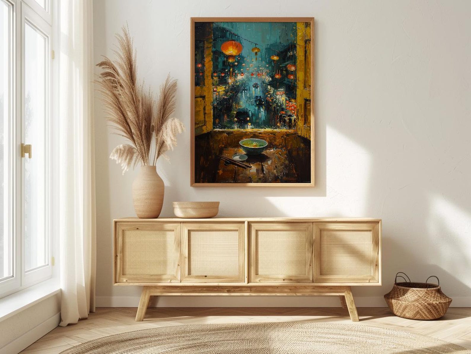 Vietnam Window Wall Art, Hoi An Lantern Decor - Pho Soup Rainy Street — view 4
