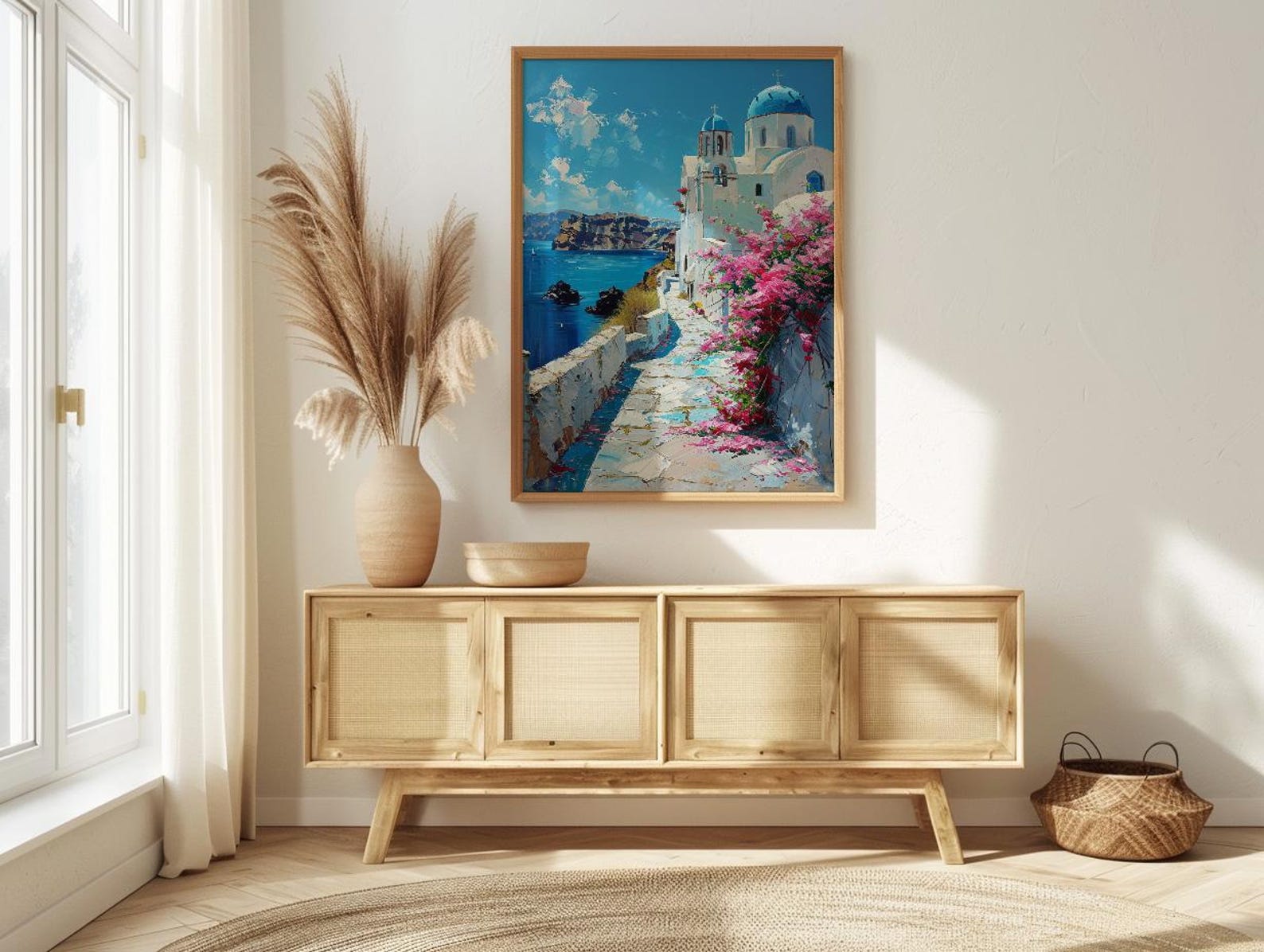 Santorini Wall Art, Greece Beach Decor - Blue Dome Poster — view 4