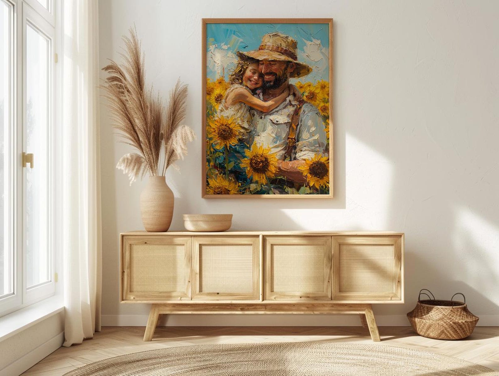 Sunflower Field Art Print, Father And Child Decor - Joyful Summer Poster — view 4