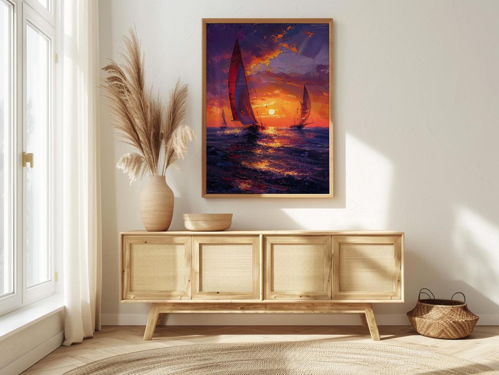 Boracay Sunset Wall Art, Paraw Sailboat Decor - Purple Ocean Print — view 4