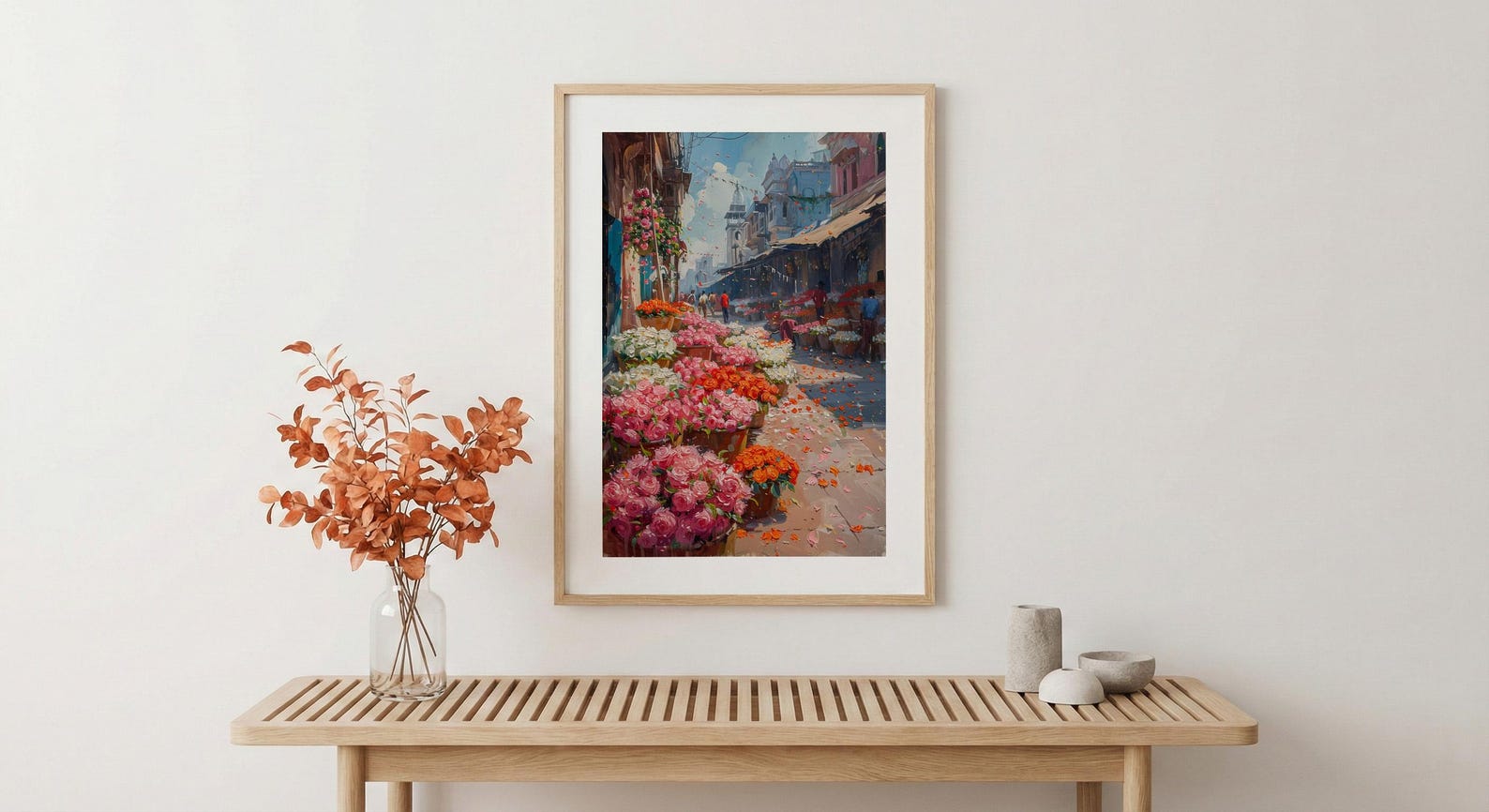 Kolkata Flower Market Wall Art, Pink Rose Spring Print - Thick Oil Painting Style — view 4