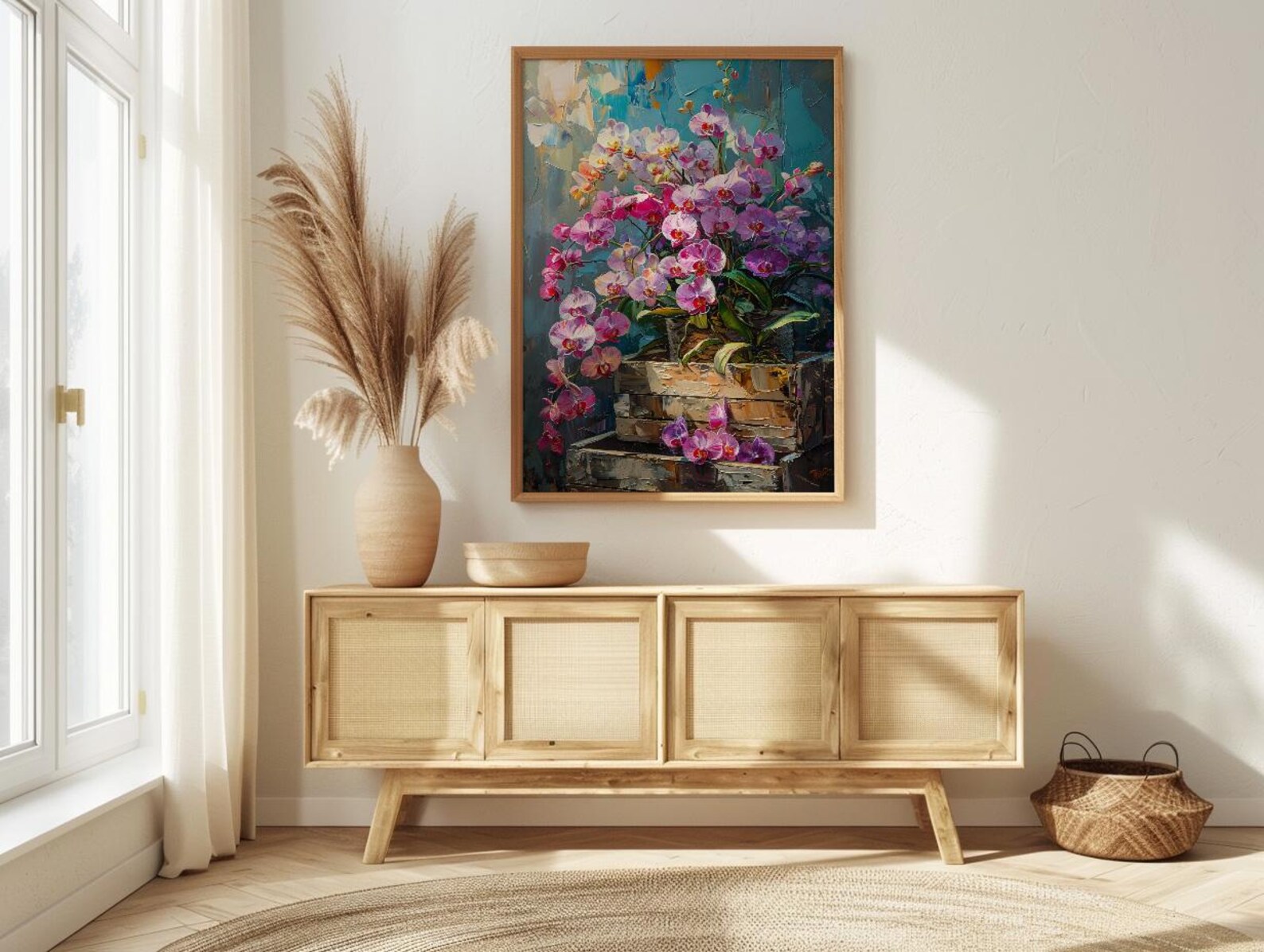Bangkok Orchid Market Wall Decor, Purple Tropical Floral Print - Living Room Decor — view 4