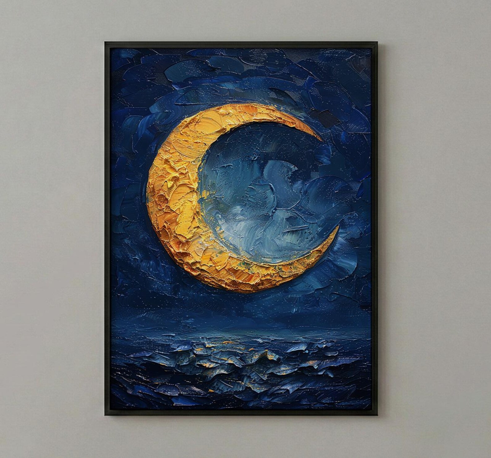 The Moon Tarot Print, Mystic Wall Decor, Dark Academia Art, Impasto Oil Painting, Midnight Blue Poster, Intuition Gift, Witchy Art — view 3