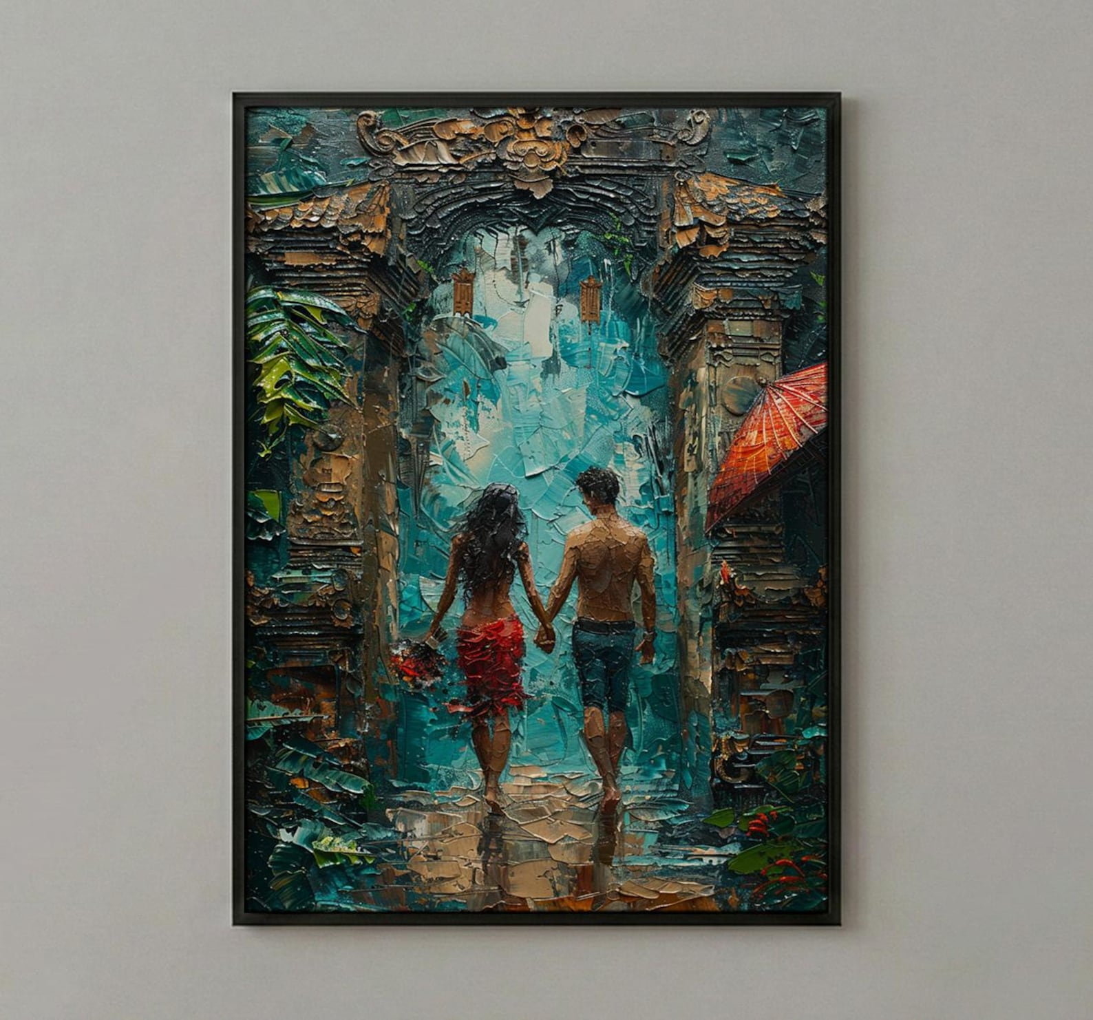Bali Temple Gate Art, Indonesia Jungle Print - Honeymoon Gift