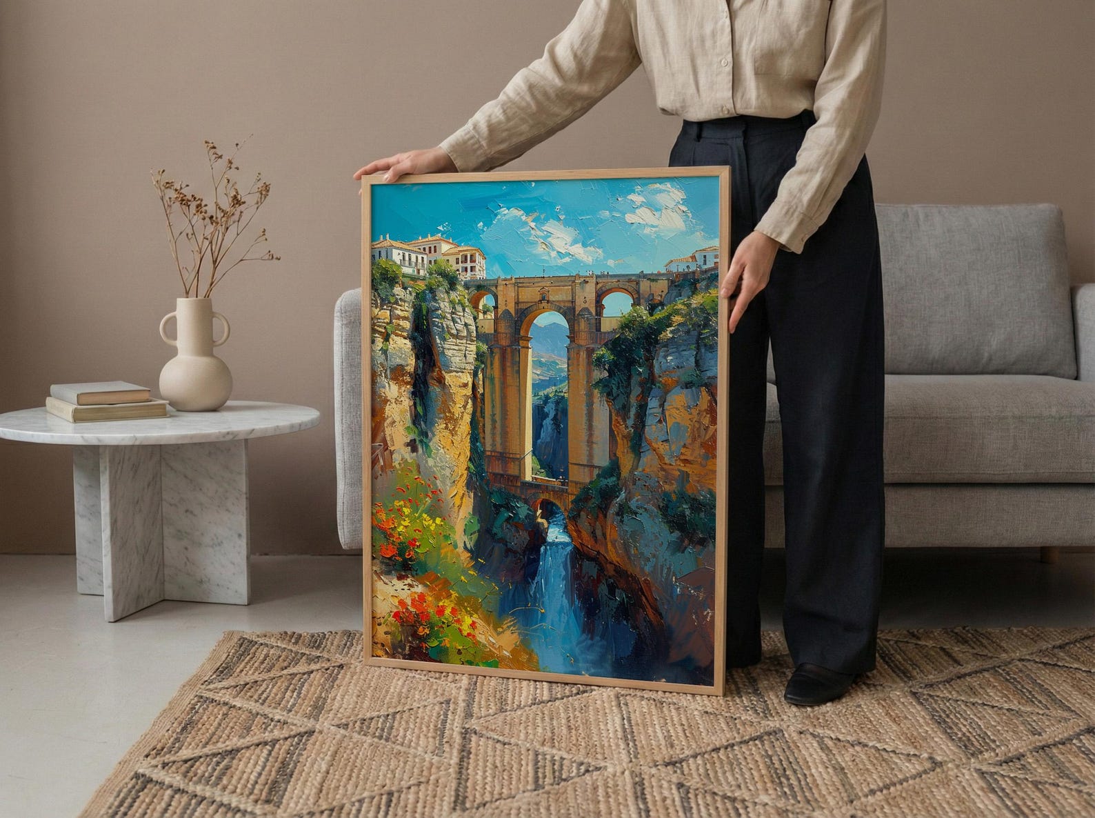 Ronda Bridge Poster, Spain Gorge Decor - Ancient Stone Art Print — view 5