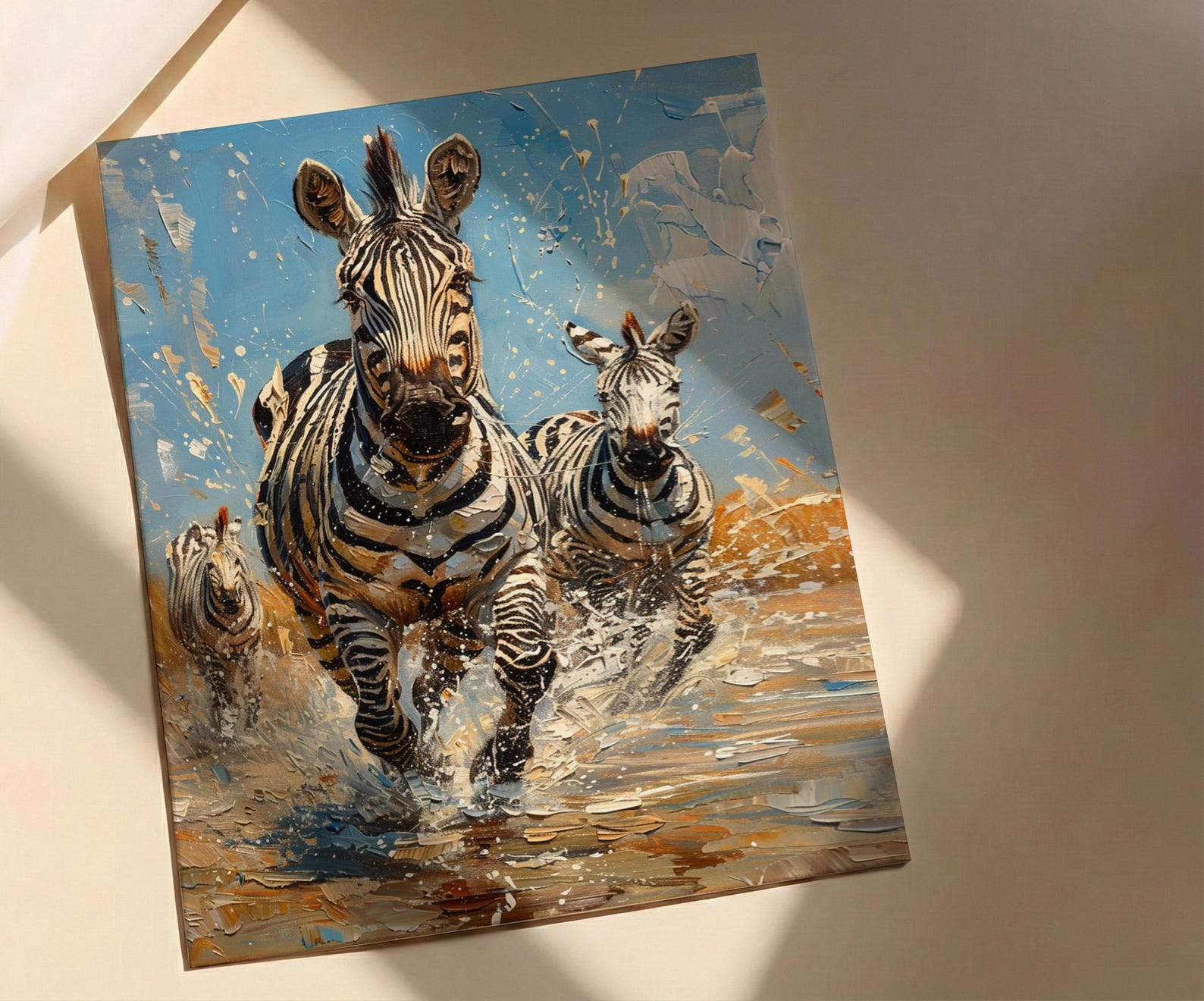 Zebra Herd Poster, African River Decor - Summer Wildlife Art — view 2