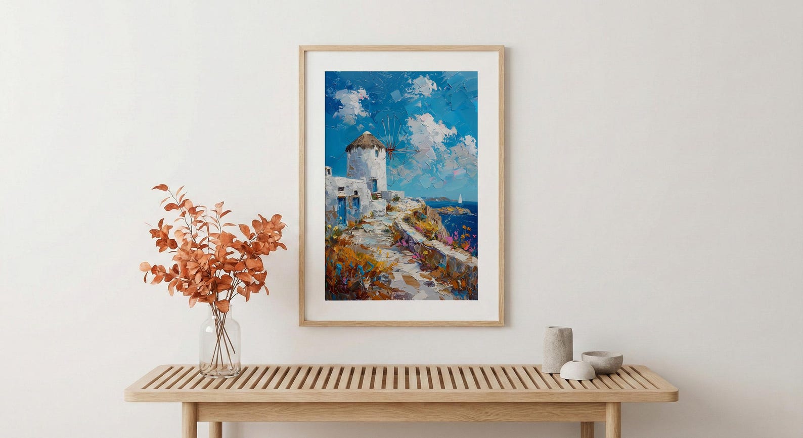 Mykonos Windmill Poster, Greece Decor - Golden Hour Art Print — view 5