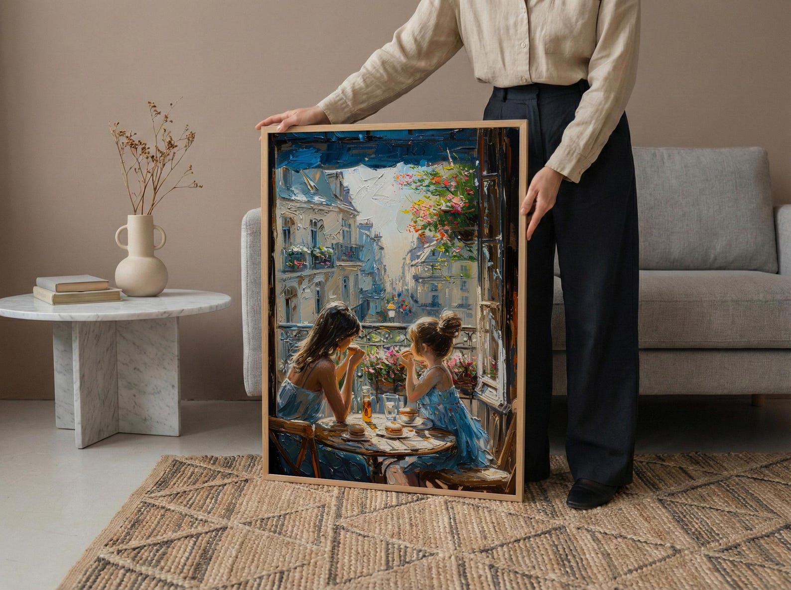 European Balcony Poster, Mother Child Art - Mother's Day Gift — view 6