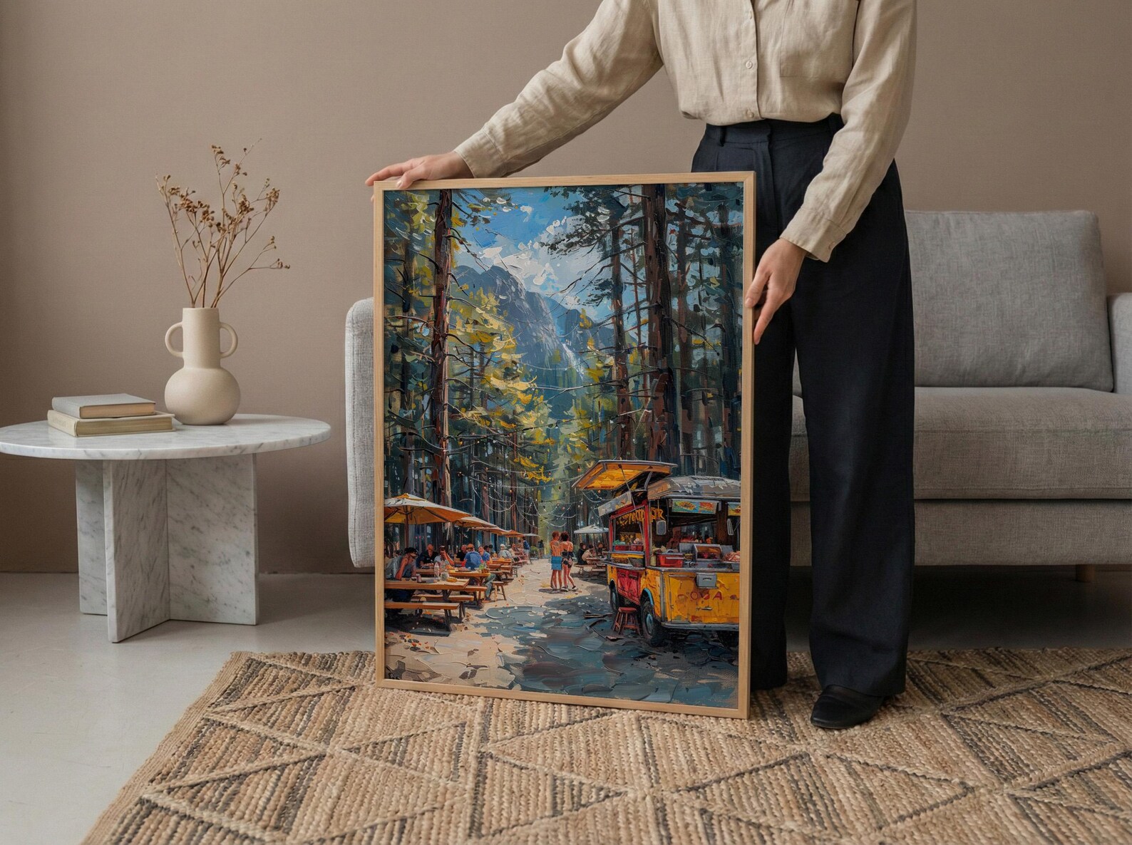 Portland Food Cart Wall Art, Oregon Street Food Decor - Lush Pine Tree Picnic Scene — view 5