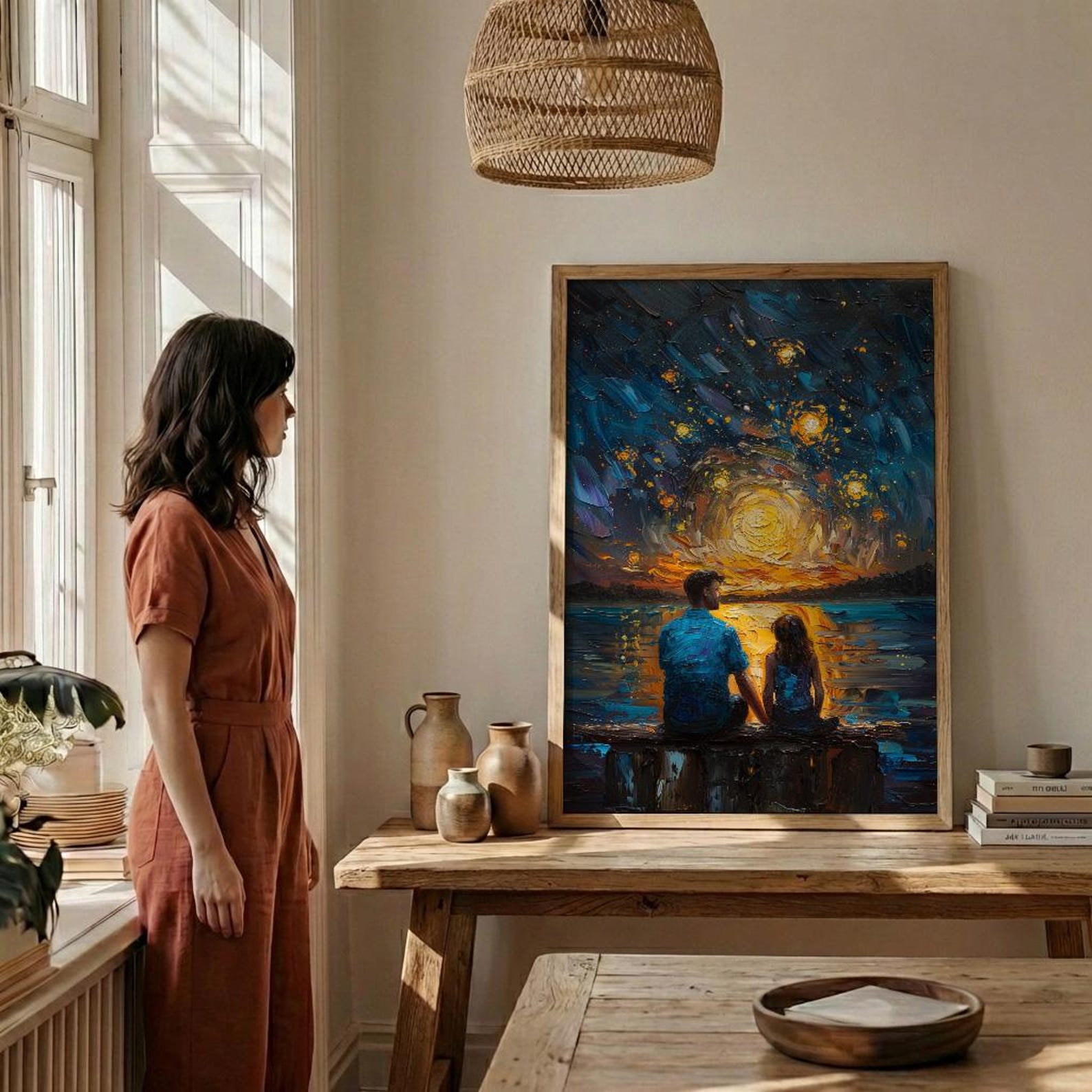 Watching Stars Wall Art, Father And Daughter Decor - Night Sky Landscape Print — view 6