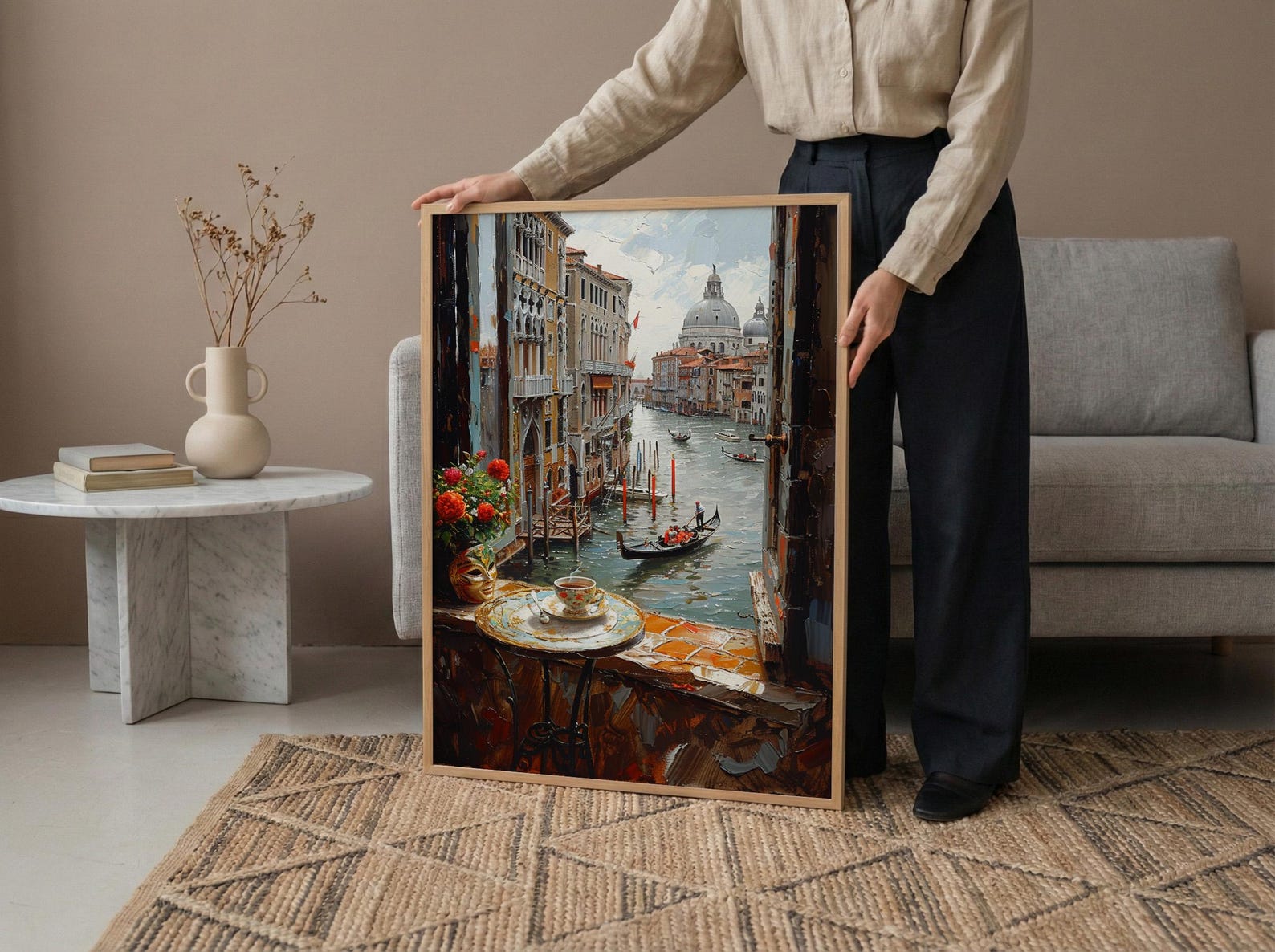 Venice Window Wall Art, Grand Canal Decor - Espresso Cup Mask Landscape — view 6