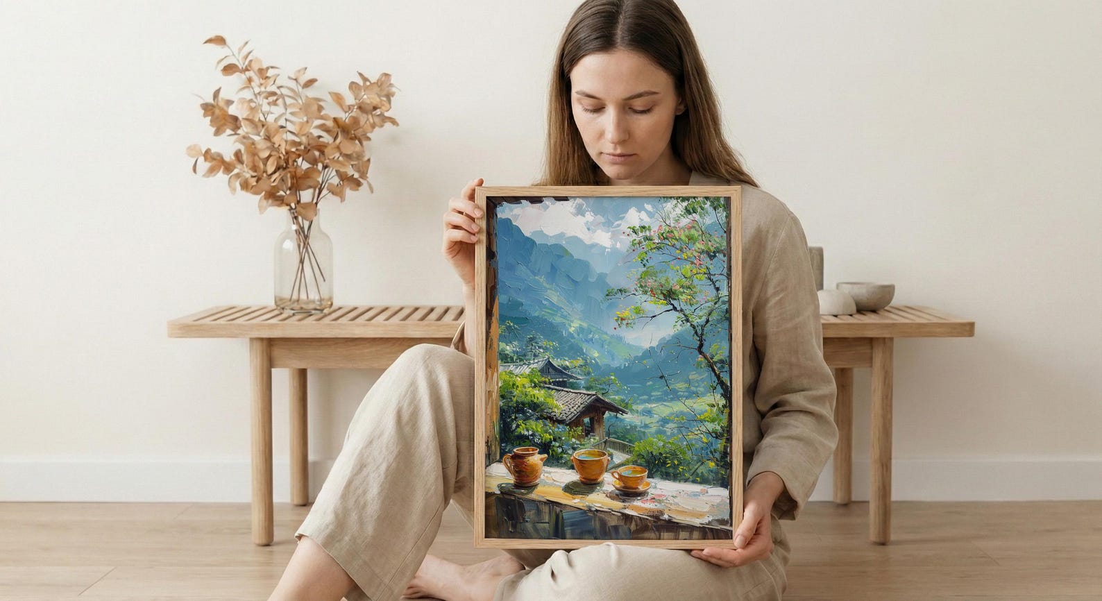 Darjeeling Art Print, Tea Garden Poster, Misty Mountain Wall Art, Masala Chai Painting, India Window Decor — view 6