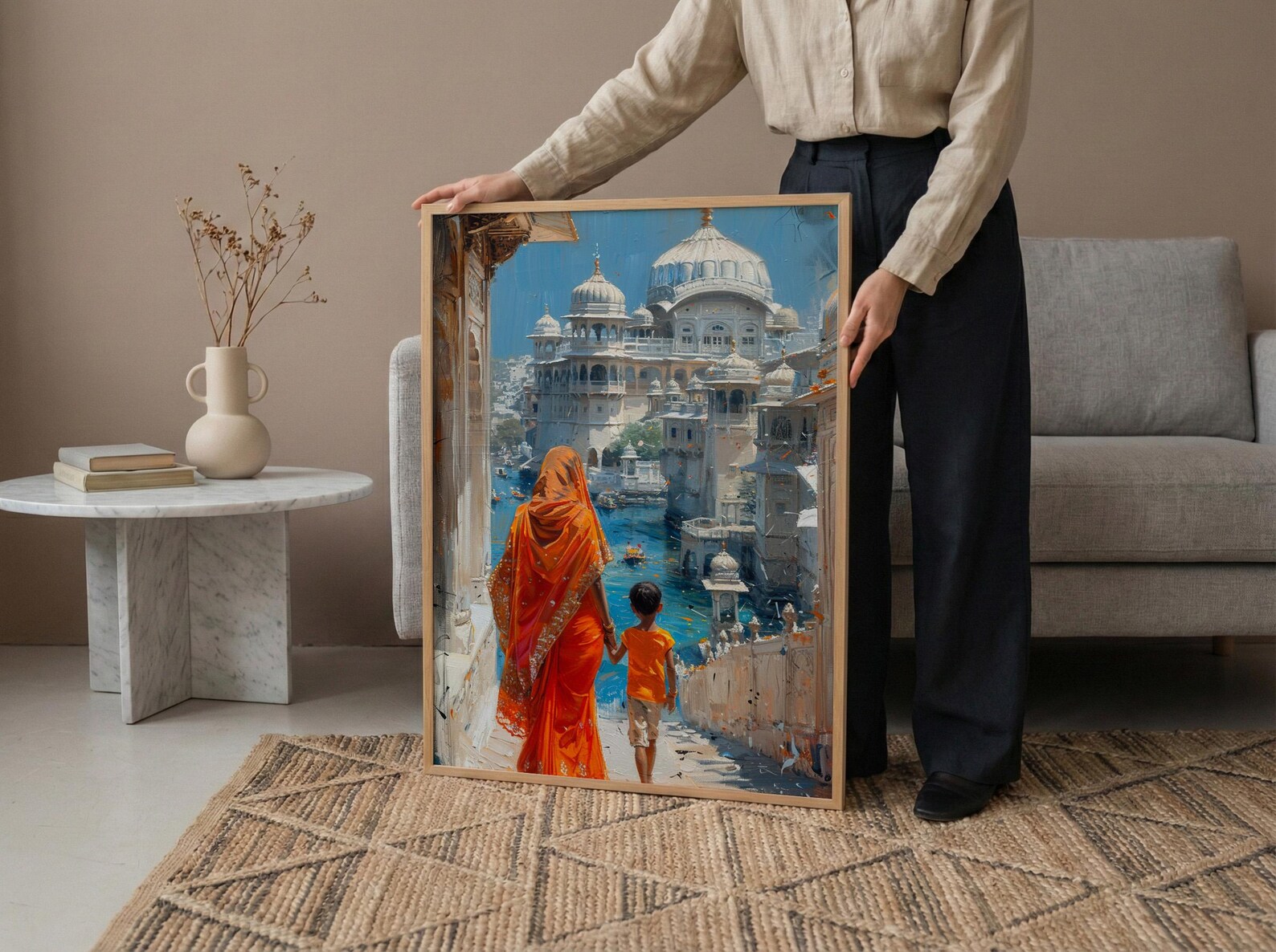 Udaipur India Print, White City Wall Art, Mothers Day Gift From Son, Mom And Son Poster, Museum Quality Decor — view 5