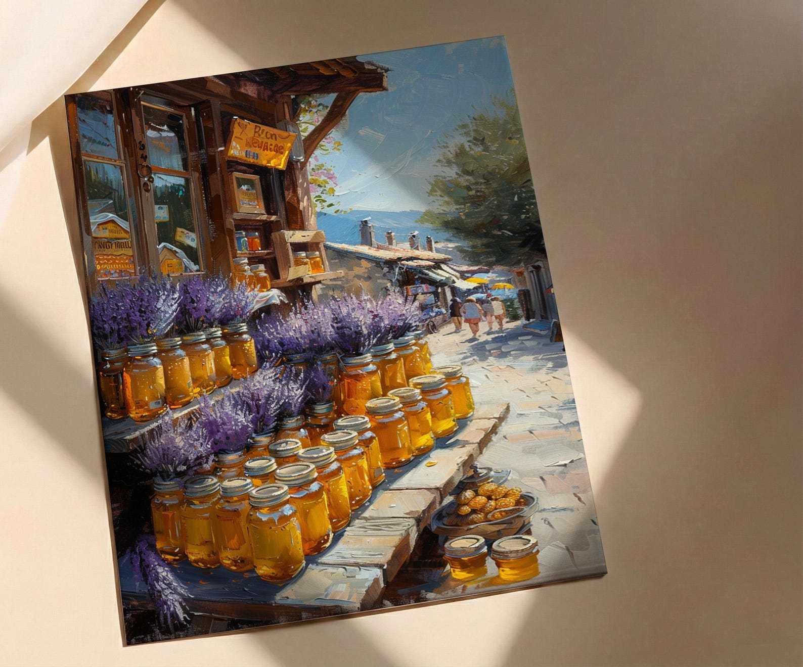 New Zealand Market Wall Art, Purple Lavender Home Decor - Golden Honey Town Summer View — view 4
