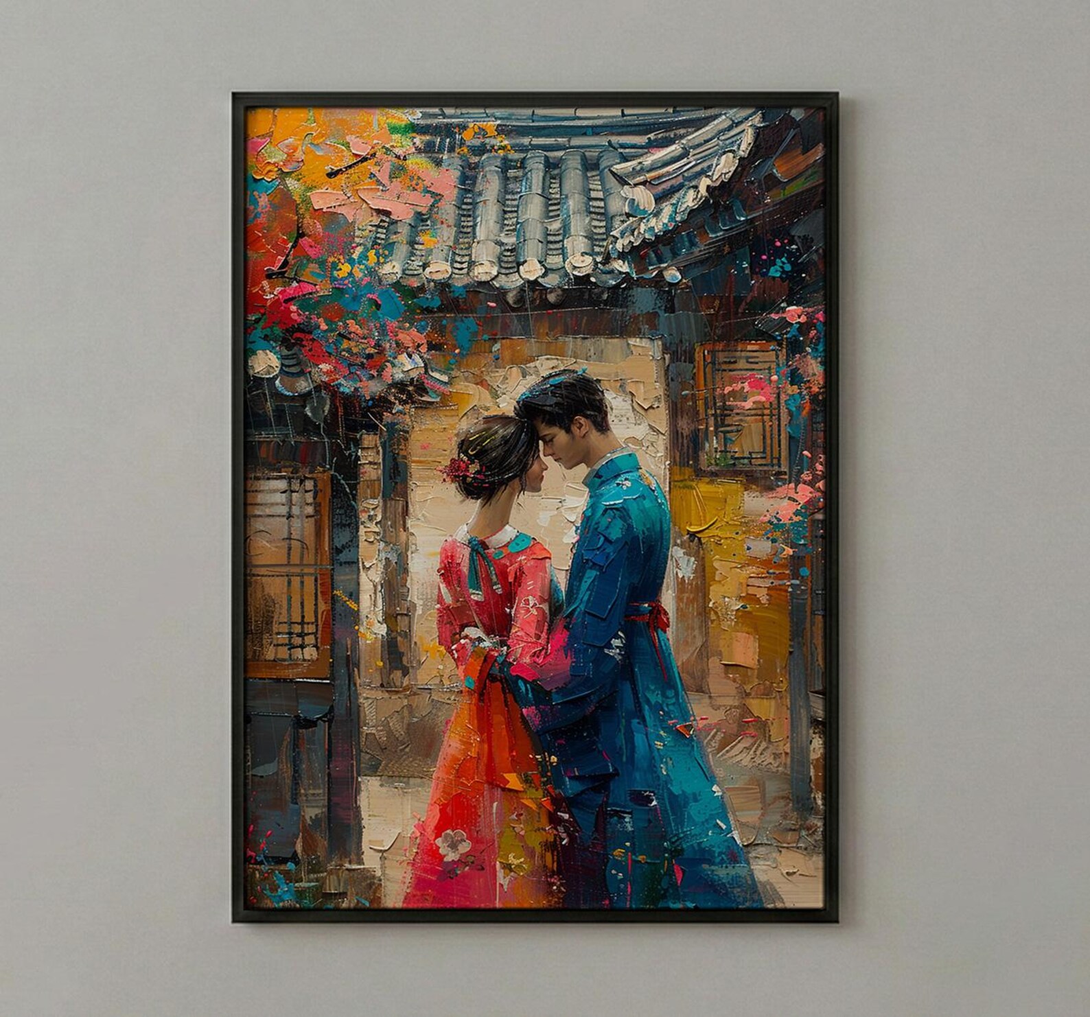 Korean Wedding Art Print, Traditional Hanbok Decor - Asian Wedding Gift — view 3