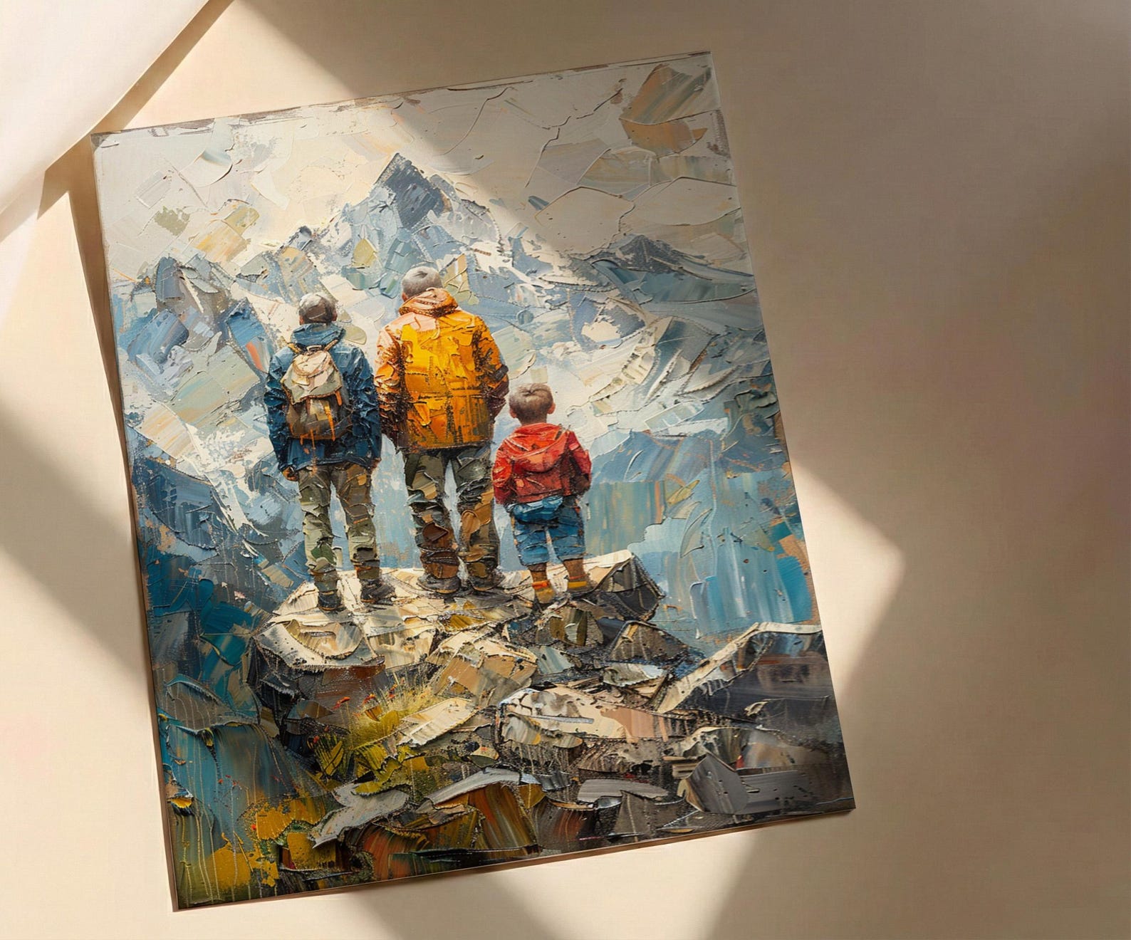 Three Generations Men Art Print, Grandfather Father Son Decor - Mountain Poster — view 2