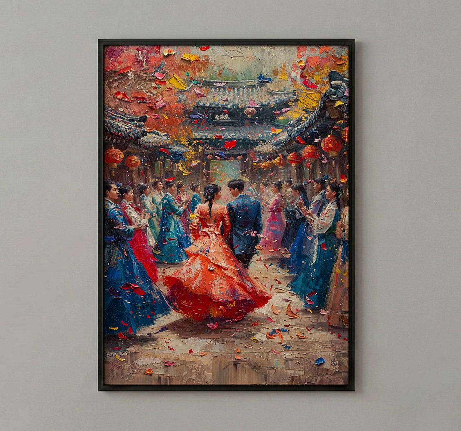 Korean Wedding Celebration Art, Hanok Village Decor - Anniversary Gift — view 3