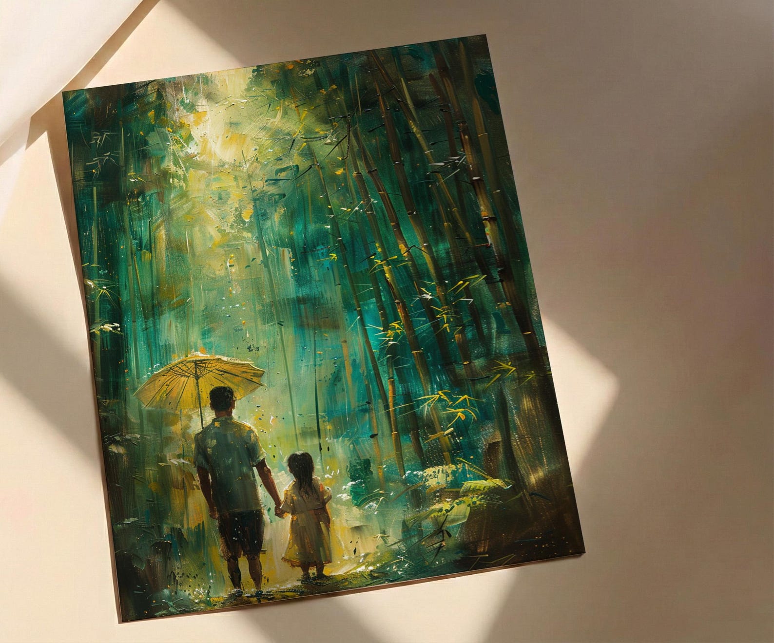 Bamboo Forest Art Print, Father And Daughter Poster - Serene Nature Decor — view 2