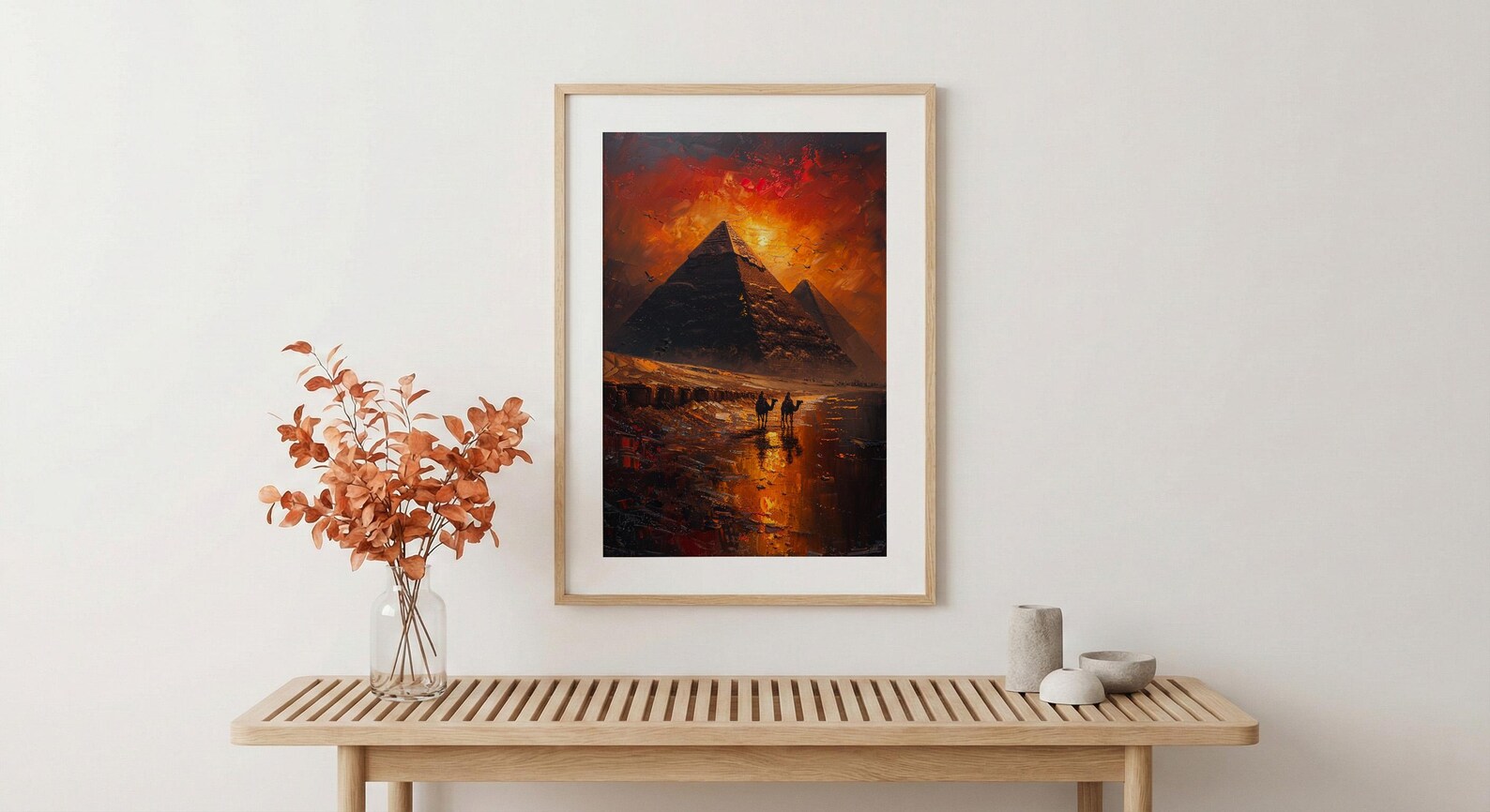 Egypt Pyramids Art, Giza Wall Decor, Sunset Landscape, Impasto Oil Painting, Camel Print, History Gift, Travel Lover Gift — view 6